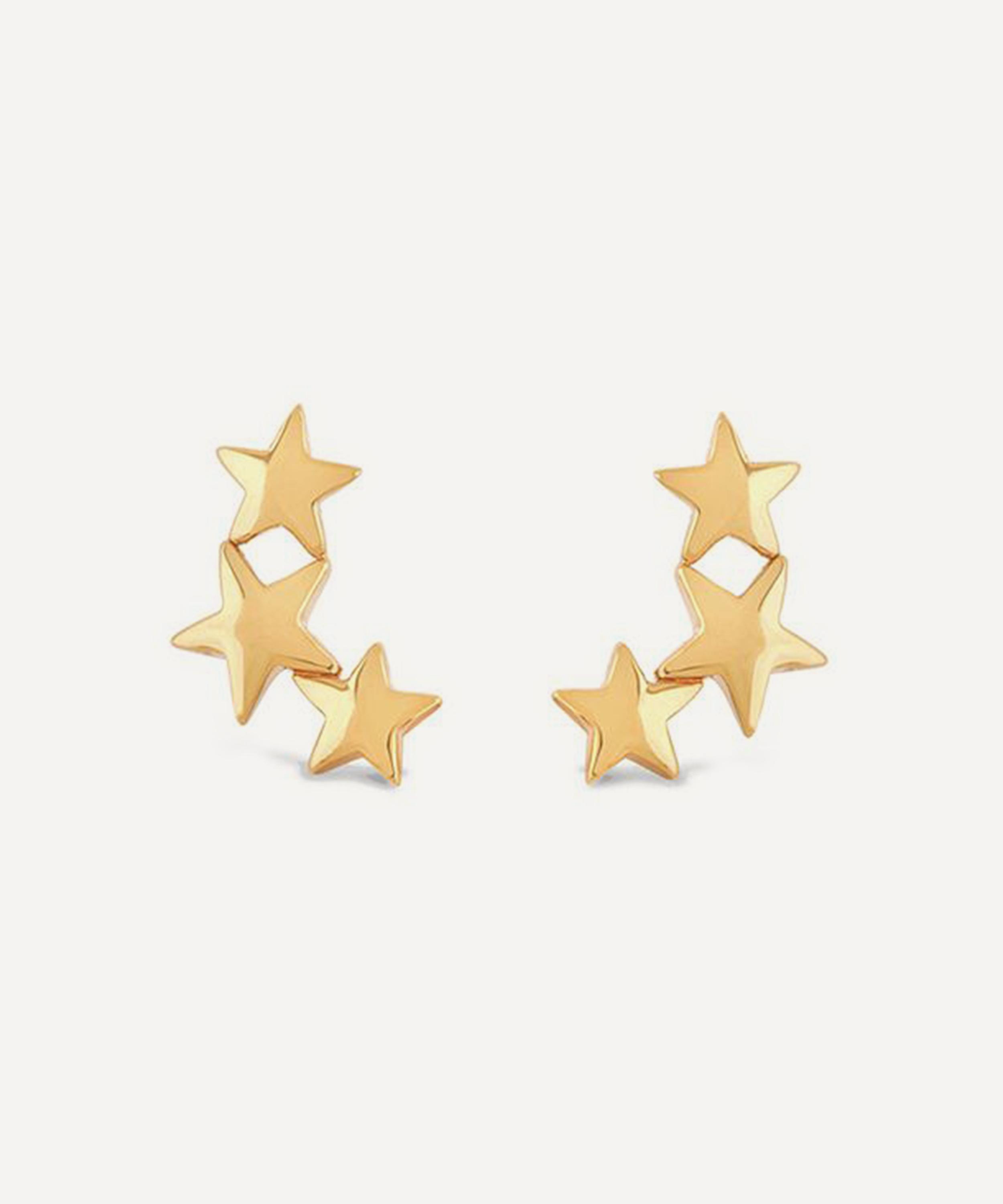 Dinny Hall Gold Plated Vermeil Silver Bijou Trio Of Stars Stud Earrings In Gold