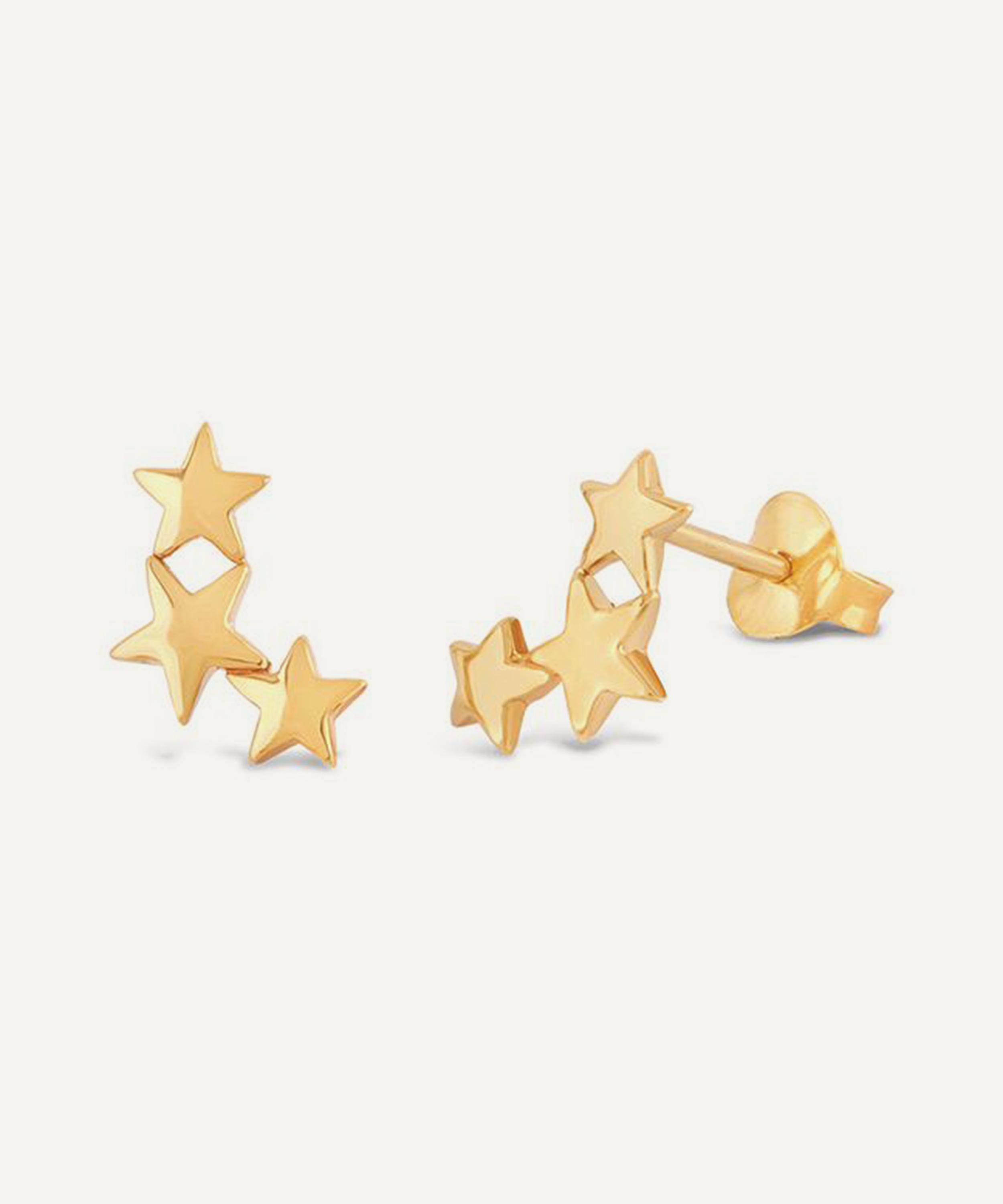 Dinny Hall Gold Plated Vermeil Silver Bijou Trio Of Stars Stud Earrings In Gold
