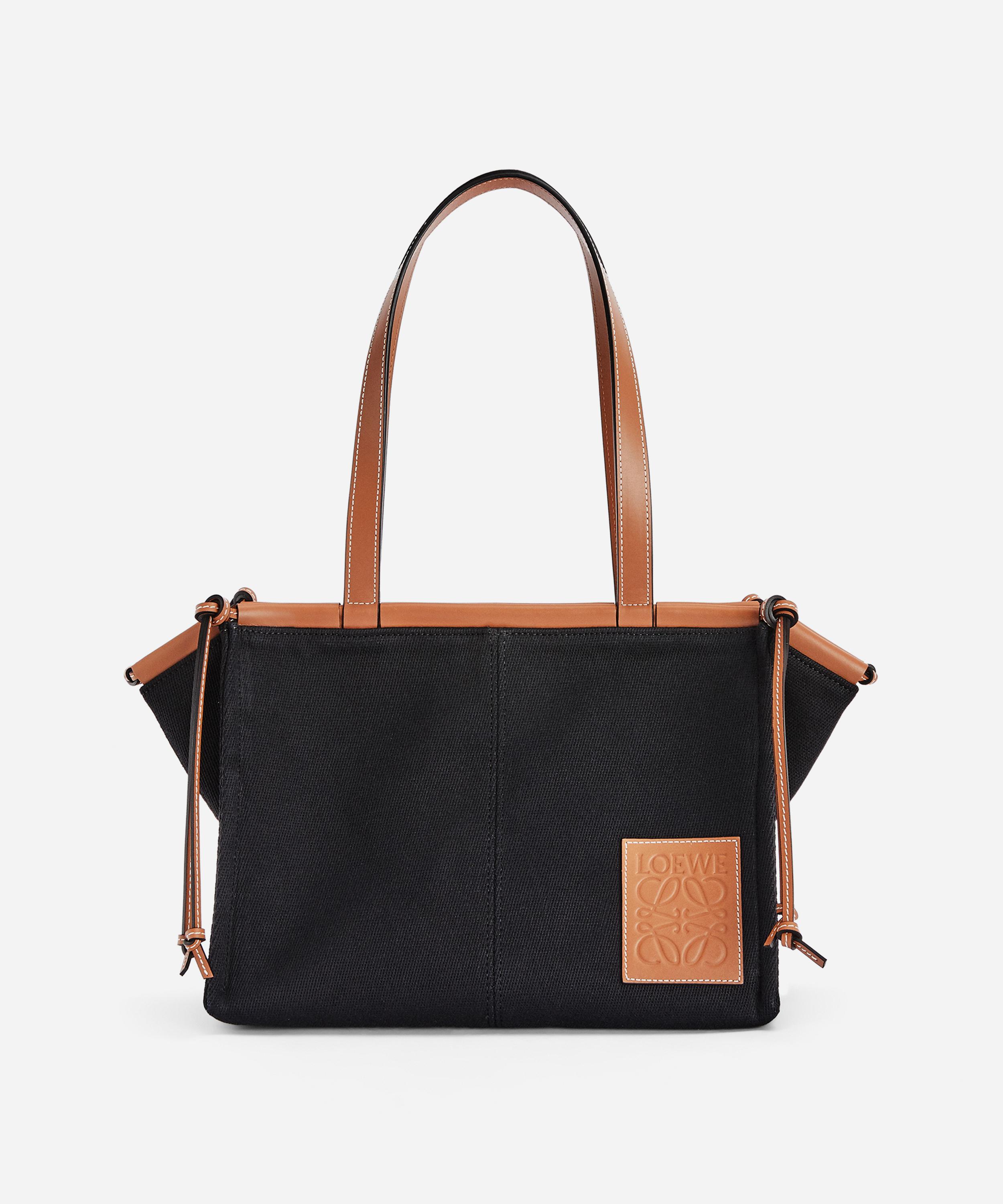 Shop Loewe Women's Small Cushion Leather And Canvas Tote Bag In Black/tan
