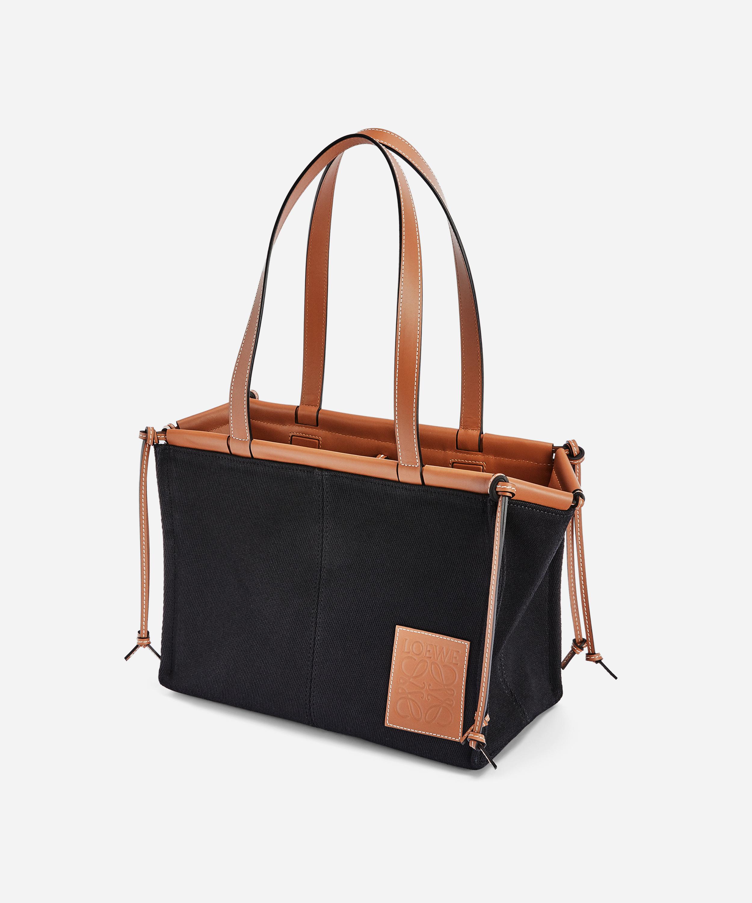 Shop Loewe Women's Small Cushion Leather And Canvas Tote Bag In Black/tan