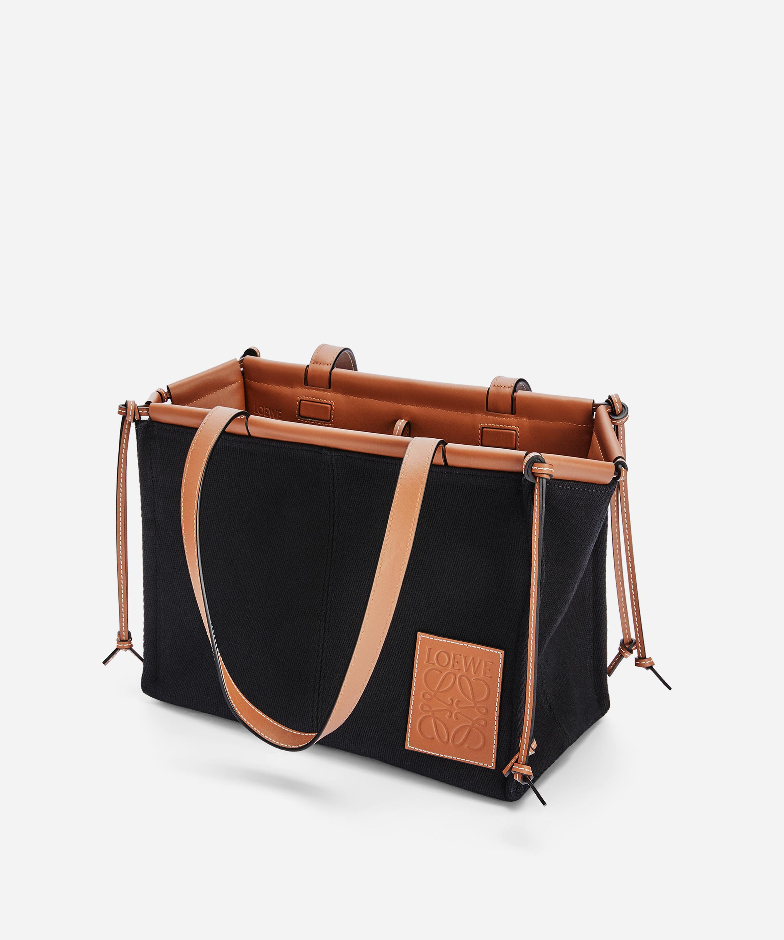 Shop Loewe Women's Small Cushion Leather And Canvas Tote Bag In Black/tan