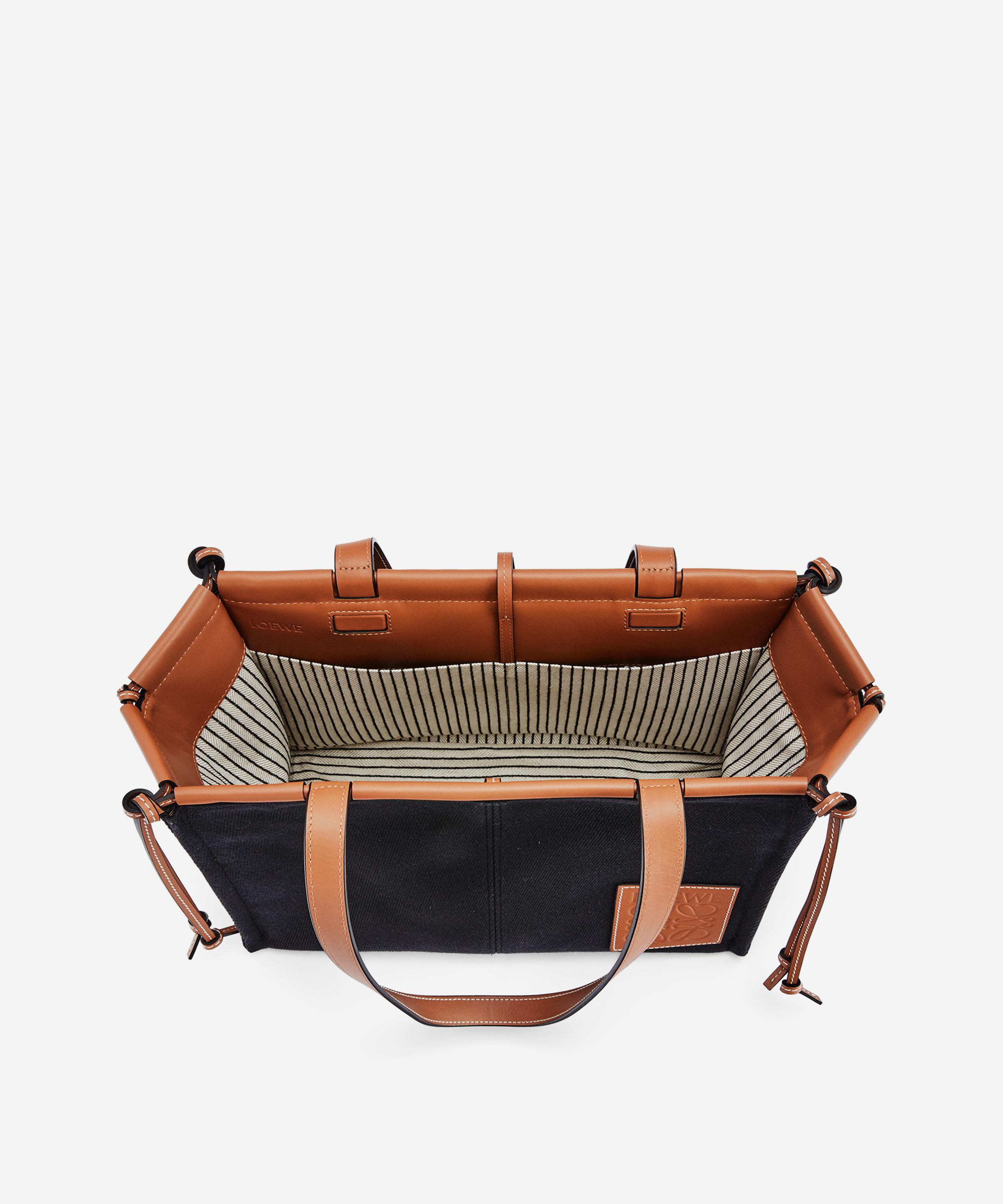 Shop Loewe Women's Small Cushion Leather And Canvas Tote Bag In Black/tan