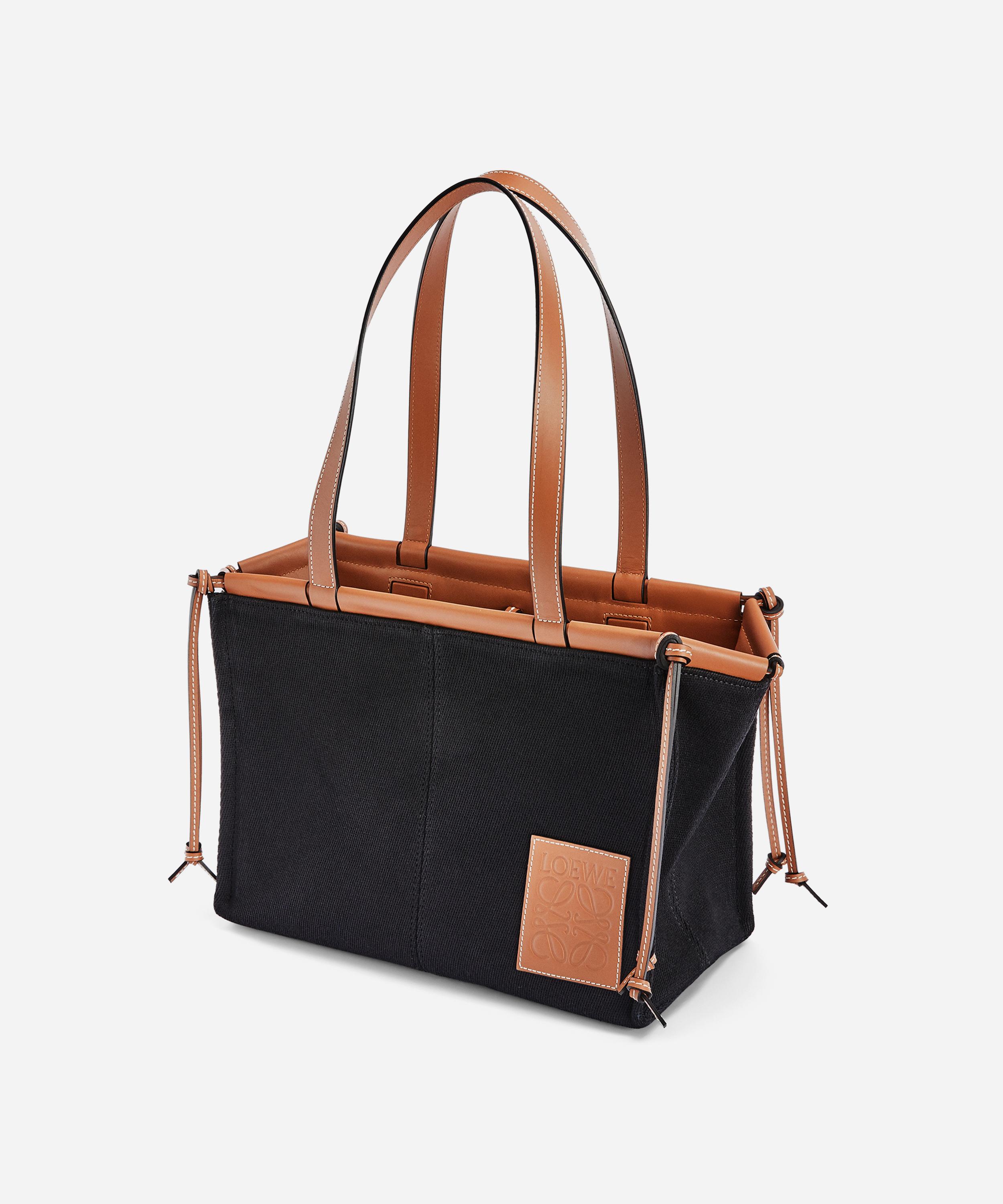 Shop Loewe Women's Cushion Leather And Canvas Tote Bag In Black/tan