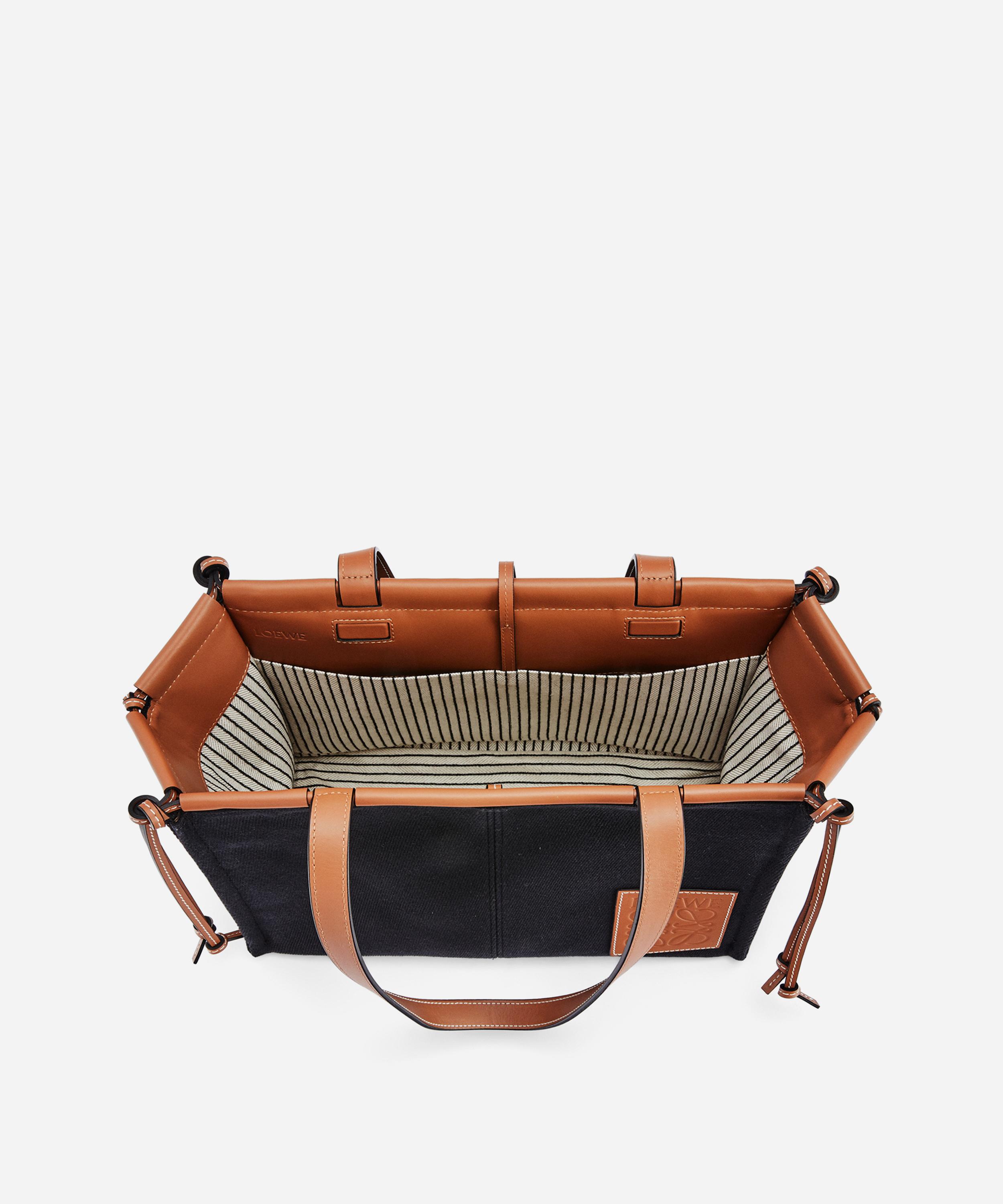 Shop Loewe Women's Cushion Leather And Canvas Tote Bag In Black/tan