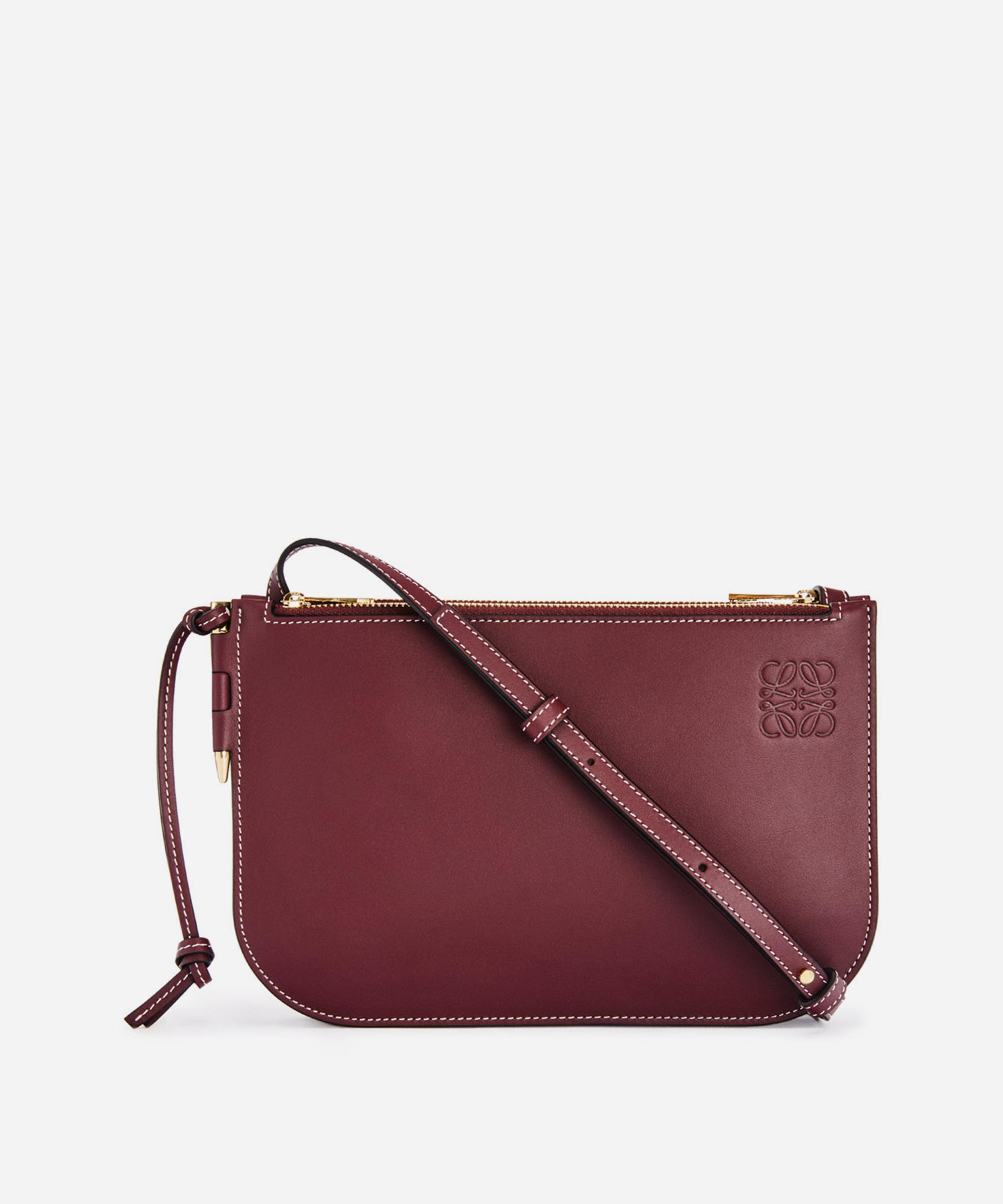 Loewe Gate Calfskin Leather Double Zip Pouch In Malbec