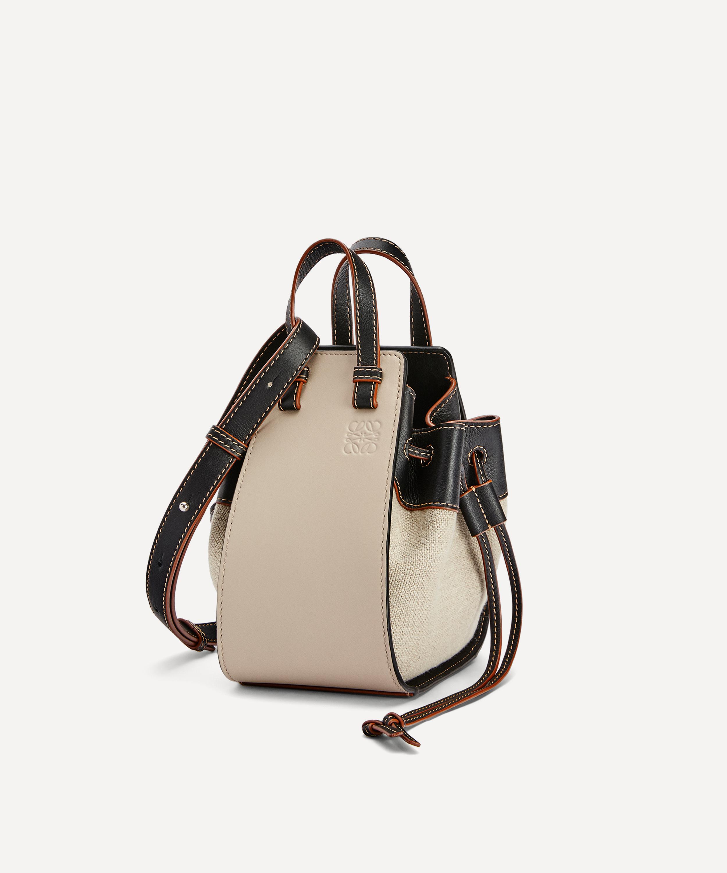 Loewe Hammock Small Drawstring Linen And Leather Bag In Light Oat/black