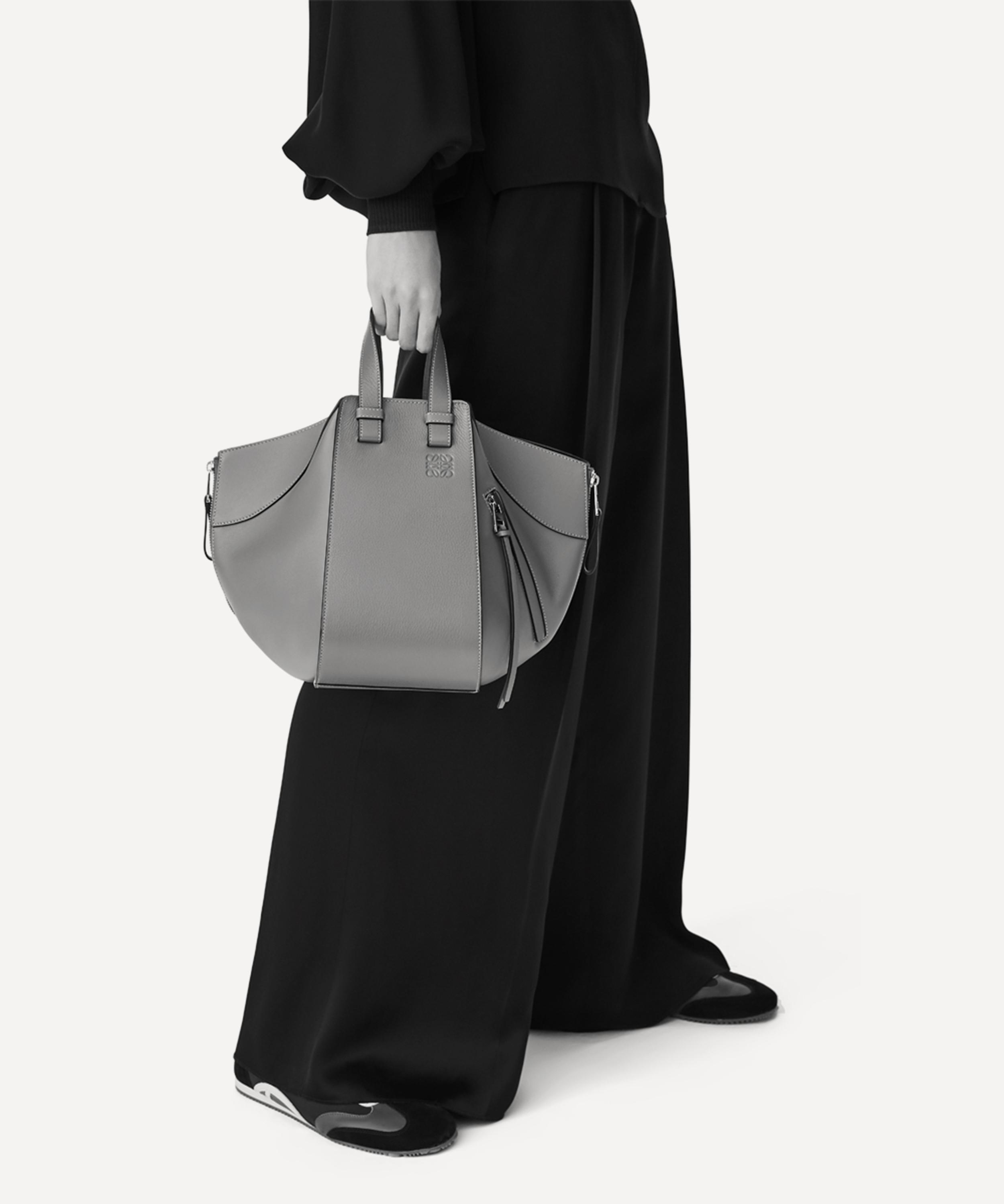 Loewe Small Hammock Linen And Leather Drawstring Bag In Light Oat/black