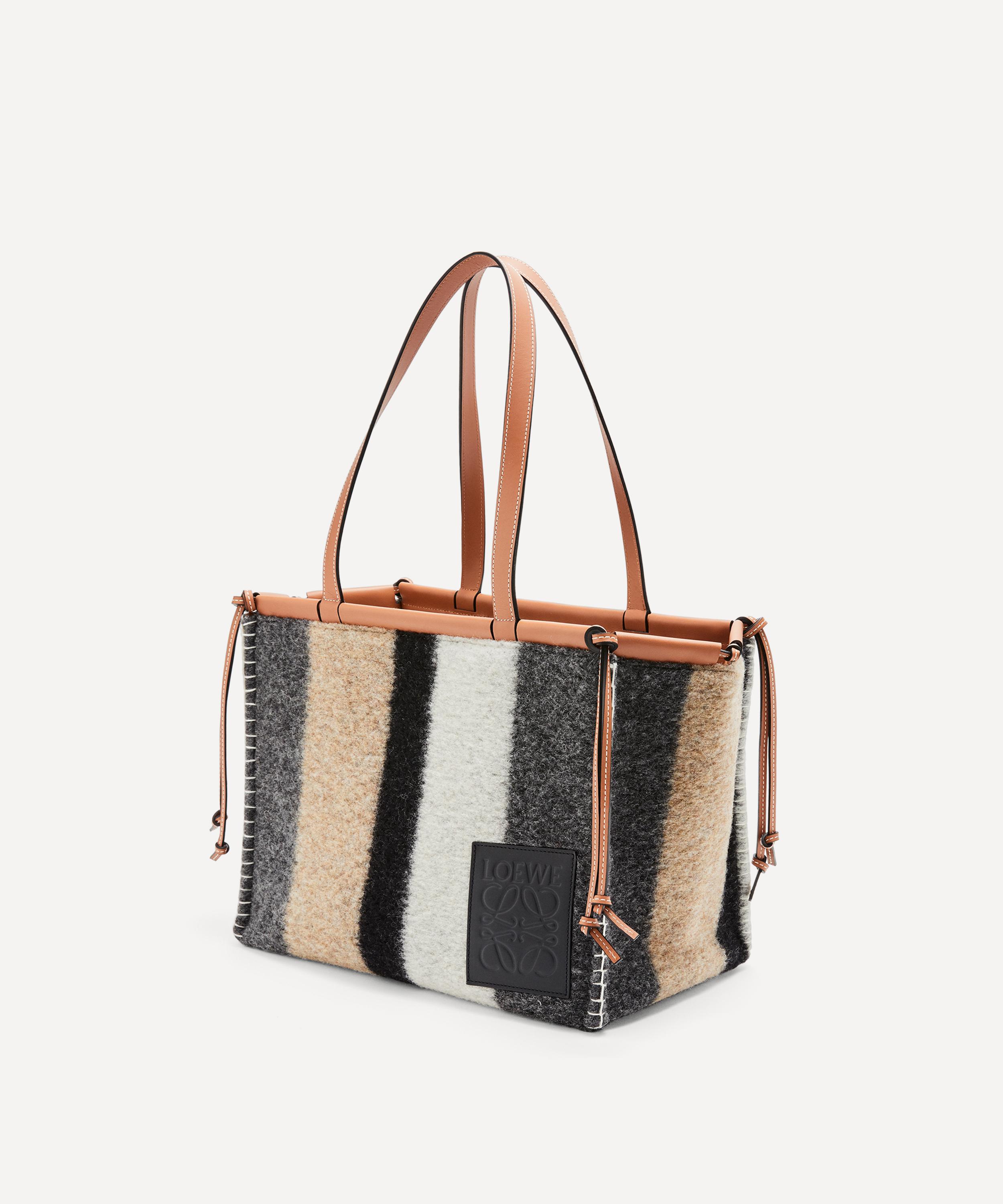 Loewe Cushion Striped Felt And Leather Tote Bag In Grey/black
