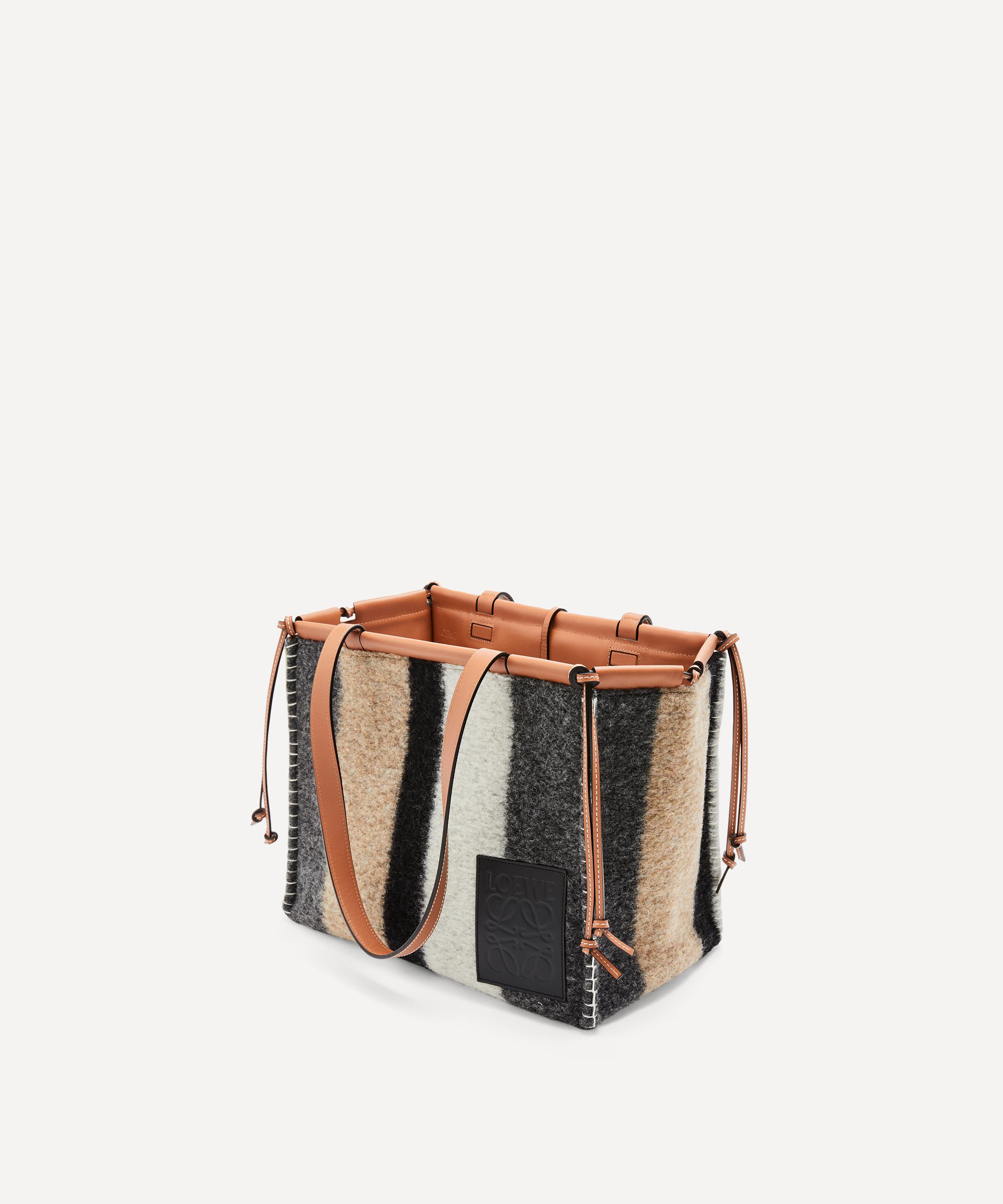 Loewe Cushion Striped Felt And Leather Tote Bag In Grey/black