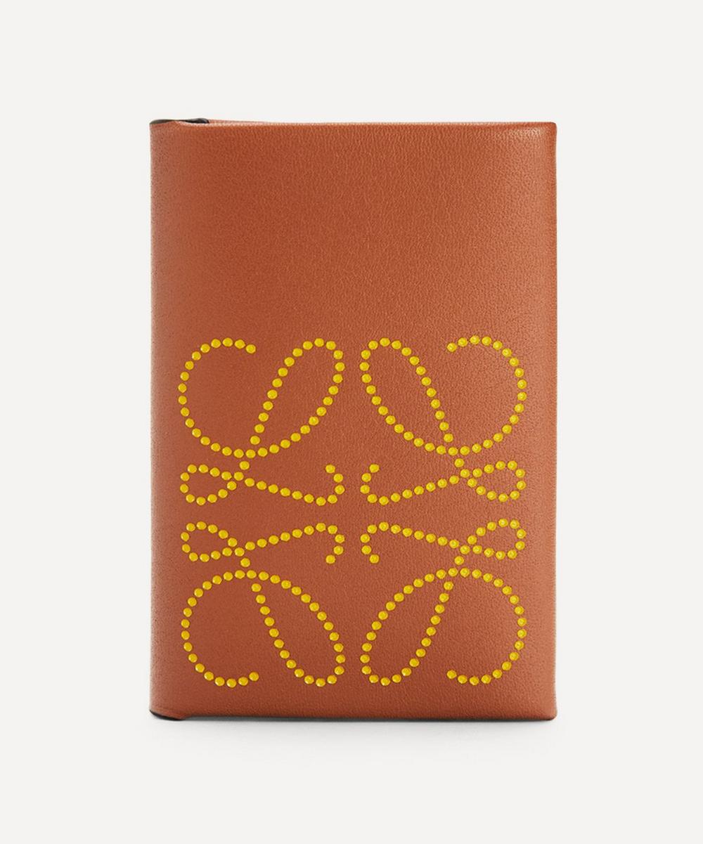 Loewe Brand Bifold Leather Card Case In Tan/ochre