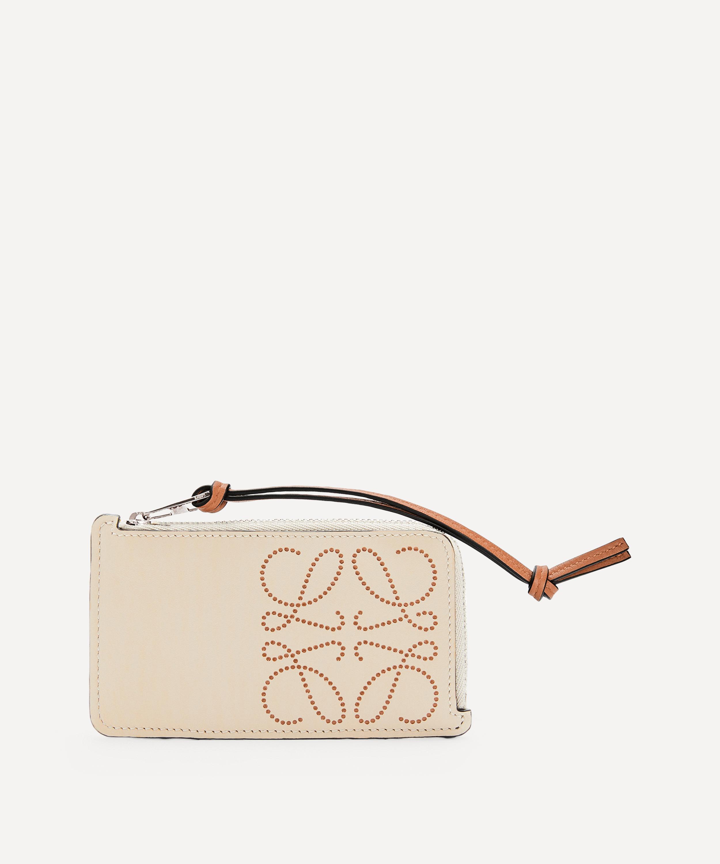 Loewe Brand Leather Coin Card Holder In Light Oat/tan