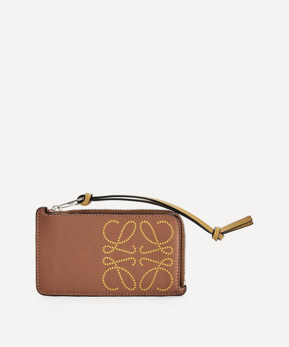 Loewe Brand Leather Coin Card Holder In Tan/ochre
