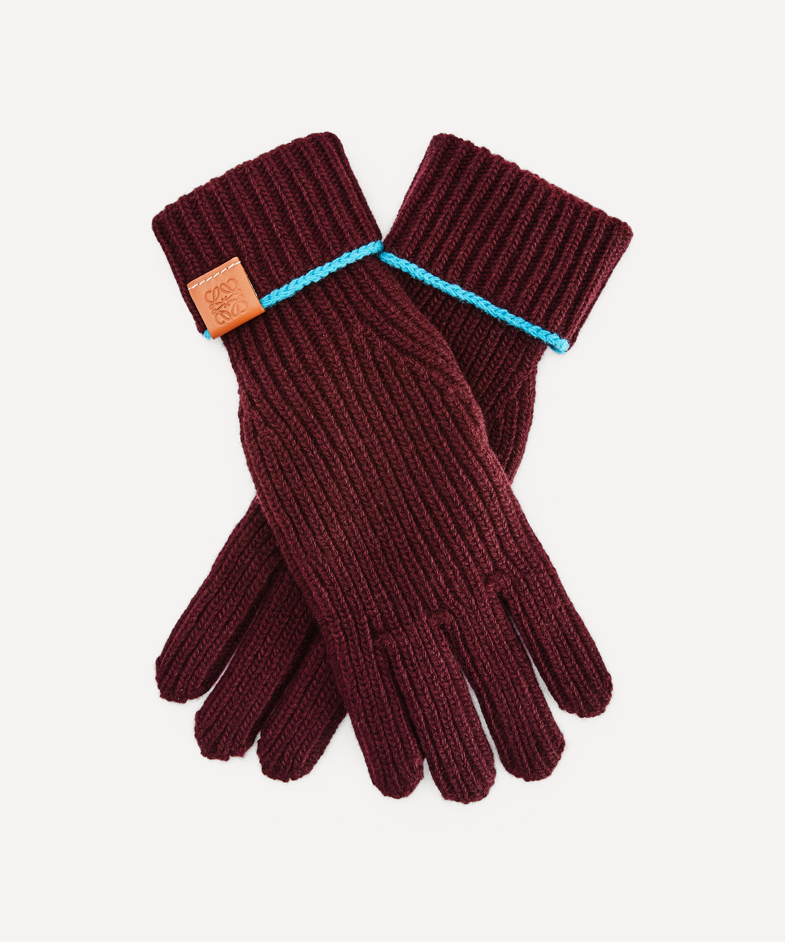 Loewe Knitted Wool Gloves In Bordeaux