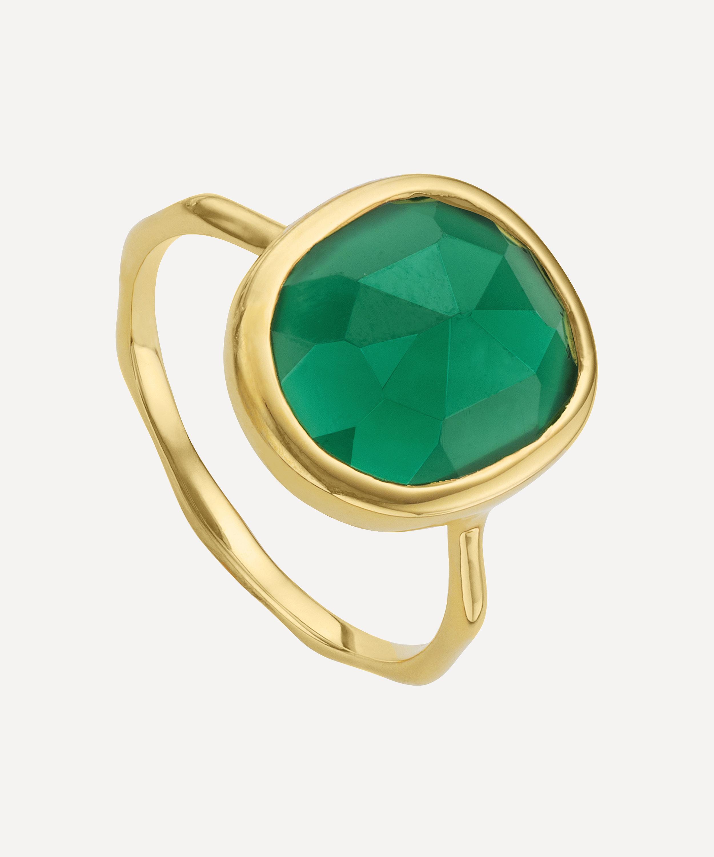 MONICA VINADER GOLD PLATED VERMEIL SILVER SIREN MEDIUM GREEN ONYX STACKING RING 