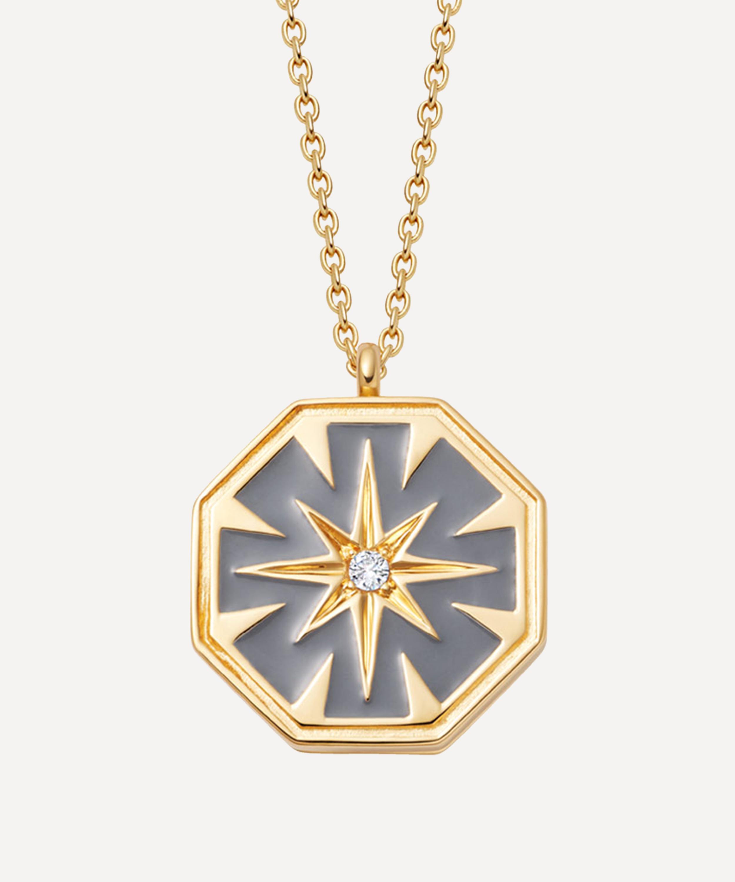 ASTLEY CLARKE ASTLEY CLARKE GOLD PLATED VERMEIL SILVER CELESTIAL GREY ENAMEL DIAL LOCKET NECKLACE 000721858