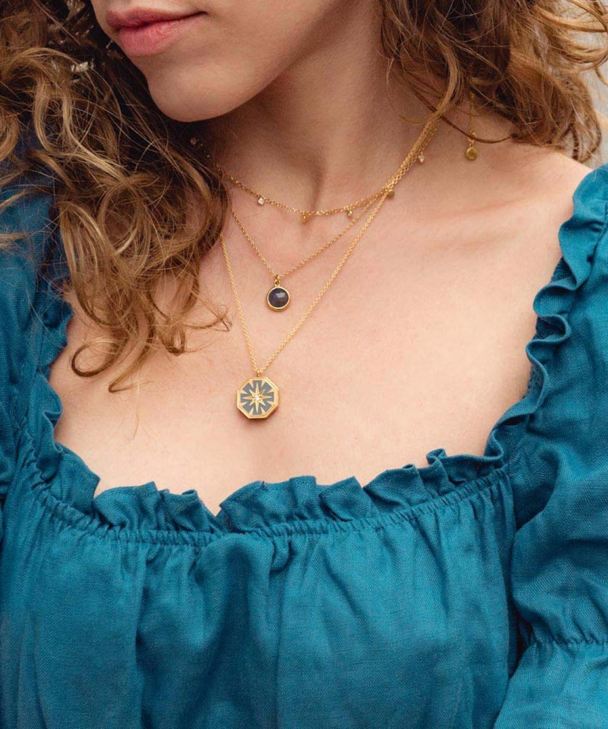 ASTLEY CLARKE ASTLEY CLARKE GOLD PLATED VERMEIL SILVER CELESTIAL GREY ENAMEL DIAL LOCKET NECKLACE 000721858