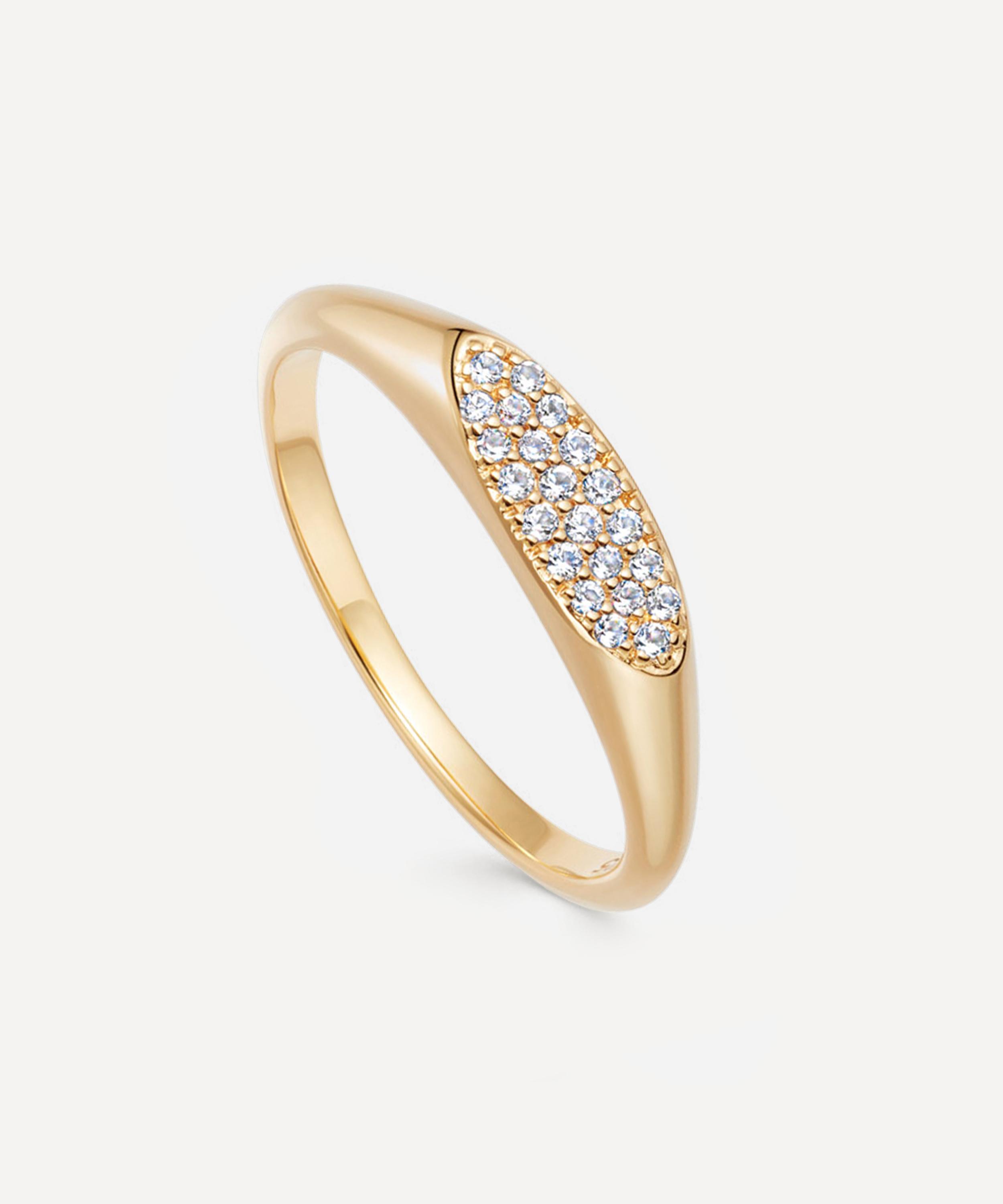 Astley Clarke Gold Plated Vermeil Silver Celestial Astra White Sapphire Signet Ring