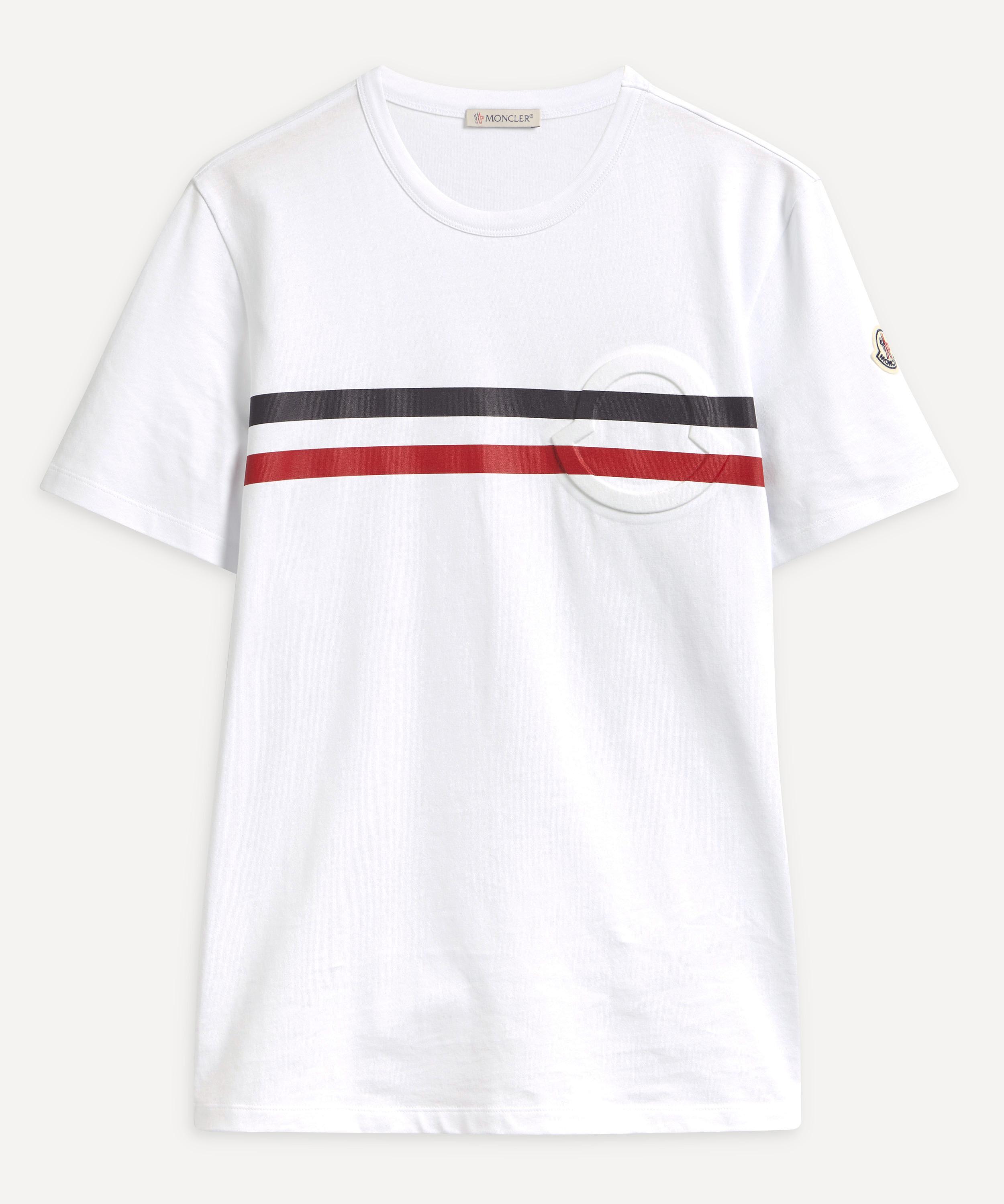 Moncler White Tricolor Stripe Logo T-shirt In White