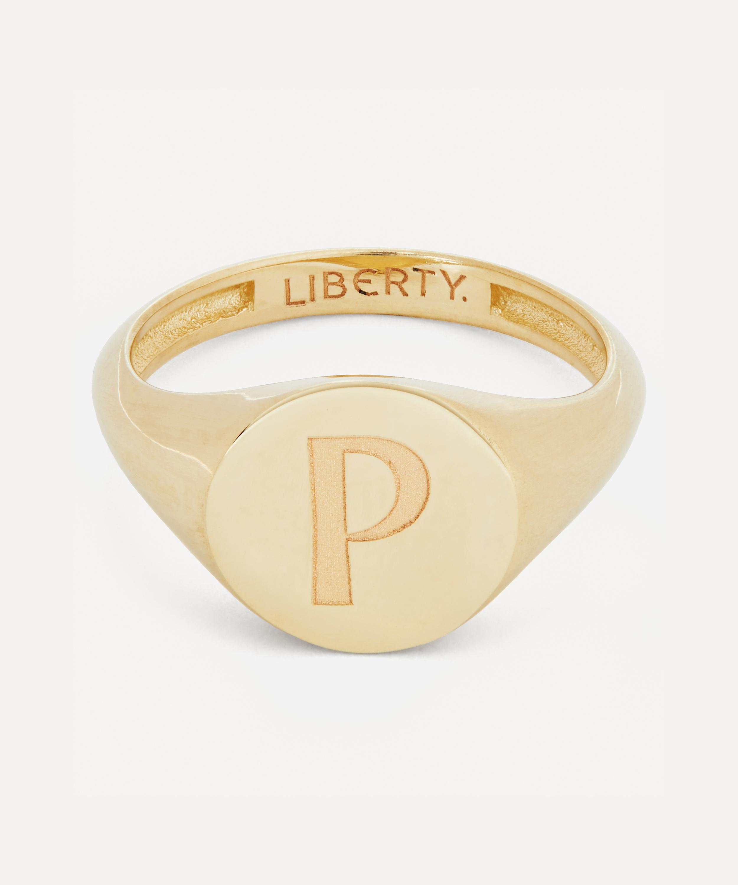 9ct Gold Initial Liberty Signet Ring - P 51 Luxury Christmas Gift / Present