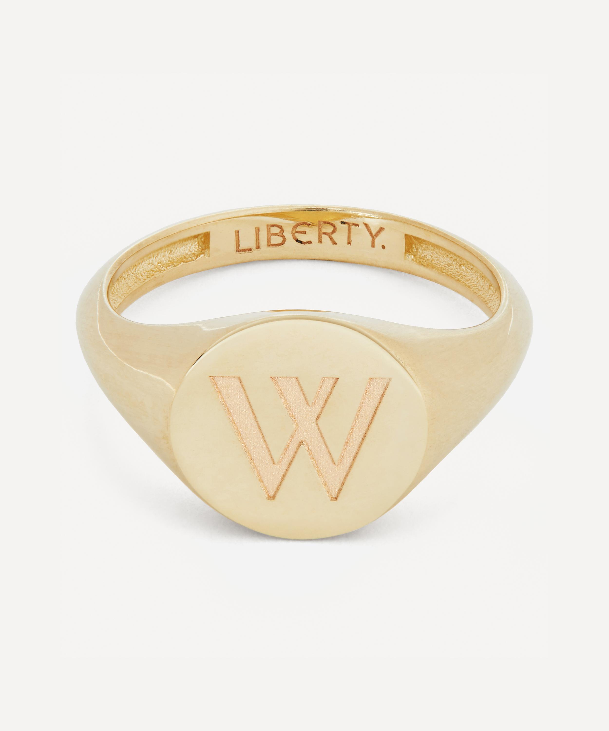 9ct Gold Initial Liberty Signet Ring - W 49 Luxury Christmas Gift / Present