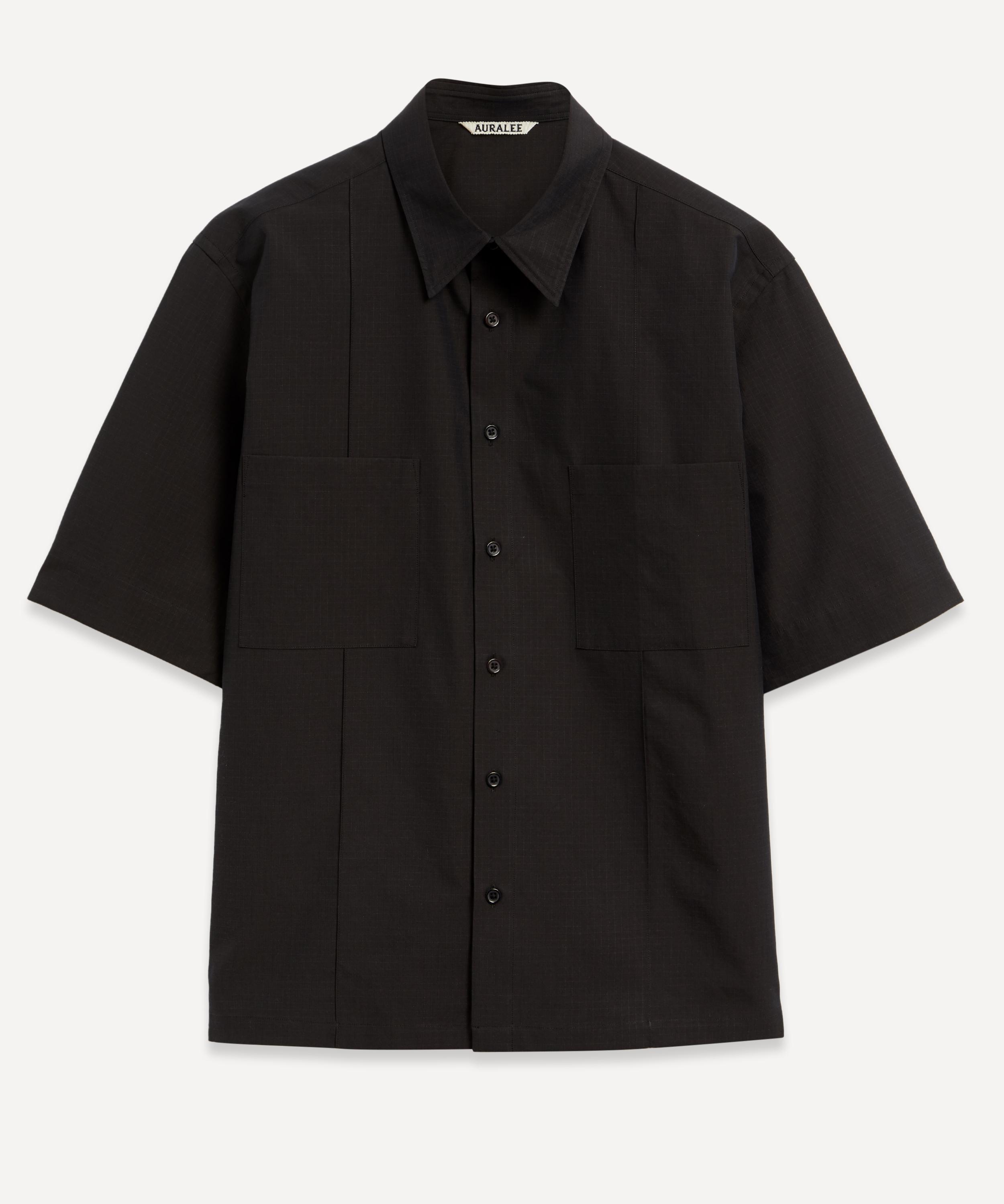 Auralee Washed Finx Ripstop Chambray Half-sleeve Shirt In Black Chambray |  ModeSens