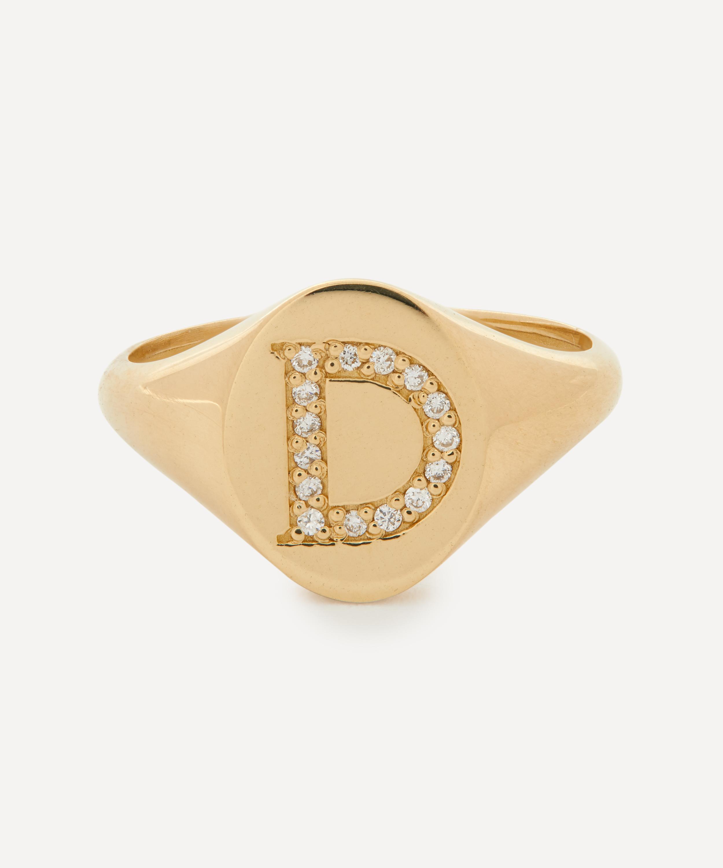 9ct Gold and Diamond Initial Liberty Signet Ring - D 49 Luxury