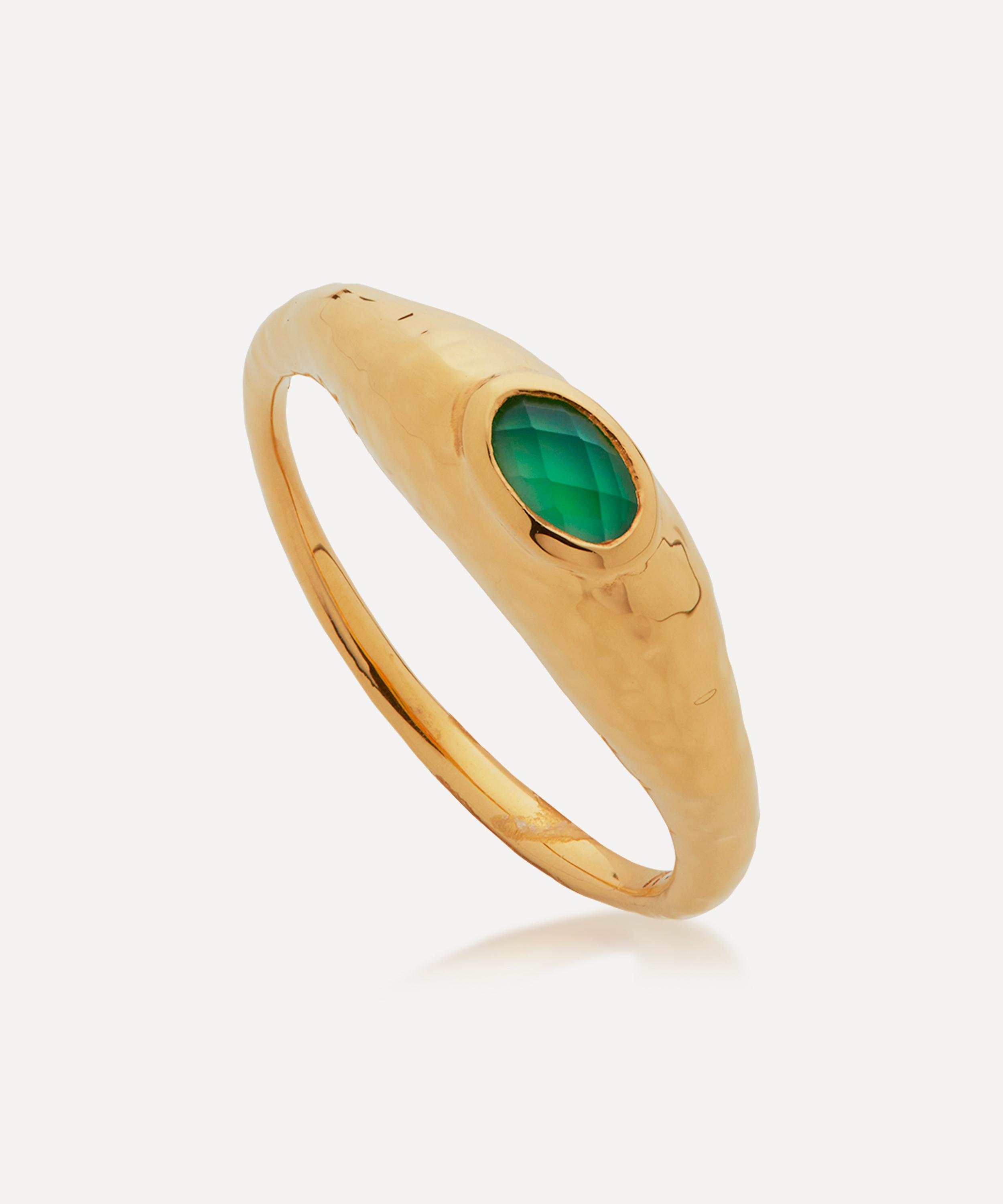 Monica Vinader Gold Plated Vermeil Silver Deia Green Onyx Ring In Gold