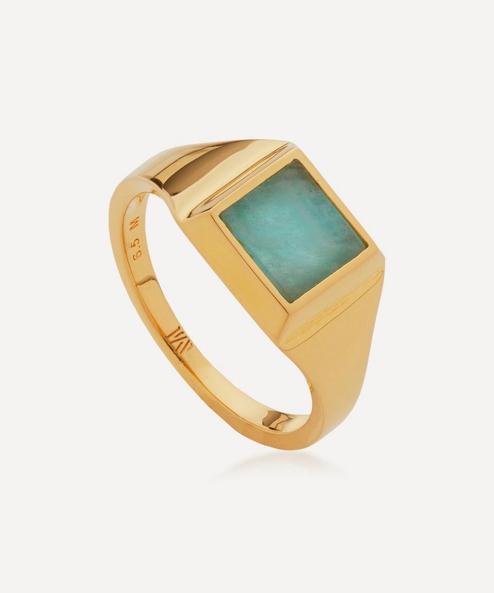 Monica Vinader - Gold Plated Vermeil Silver Signature Amazonite Signet Ring image number 0