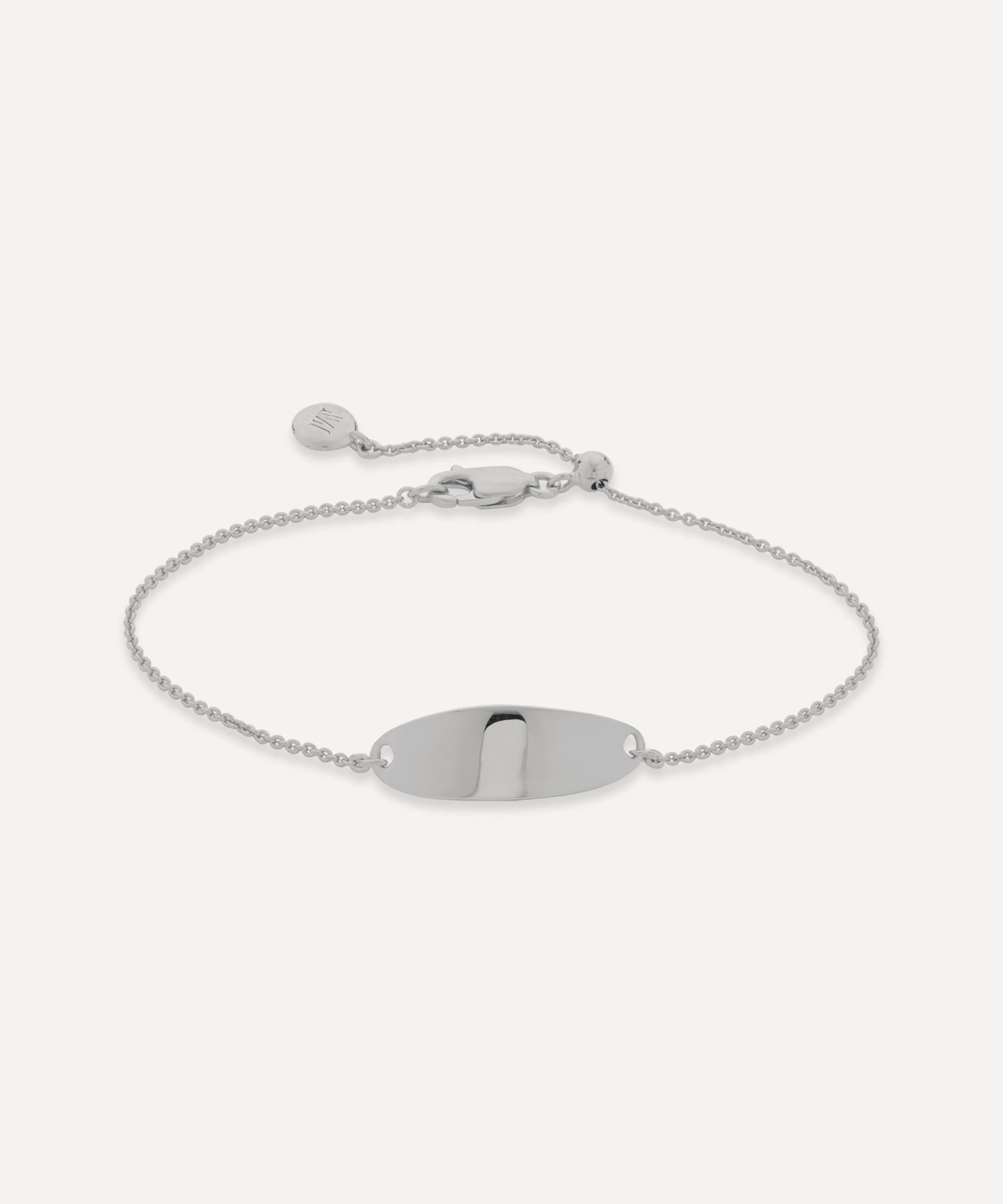 Monica Vinader Nura Tiny Oval Plate Bracelet In Silver