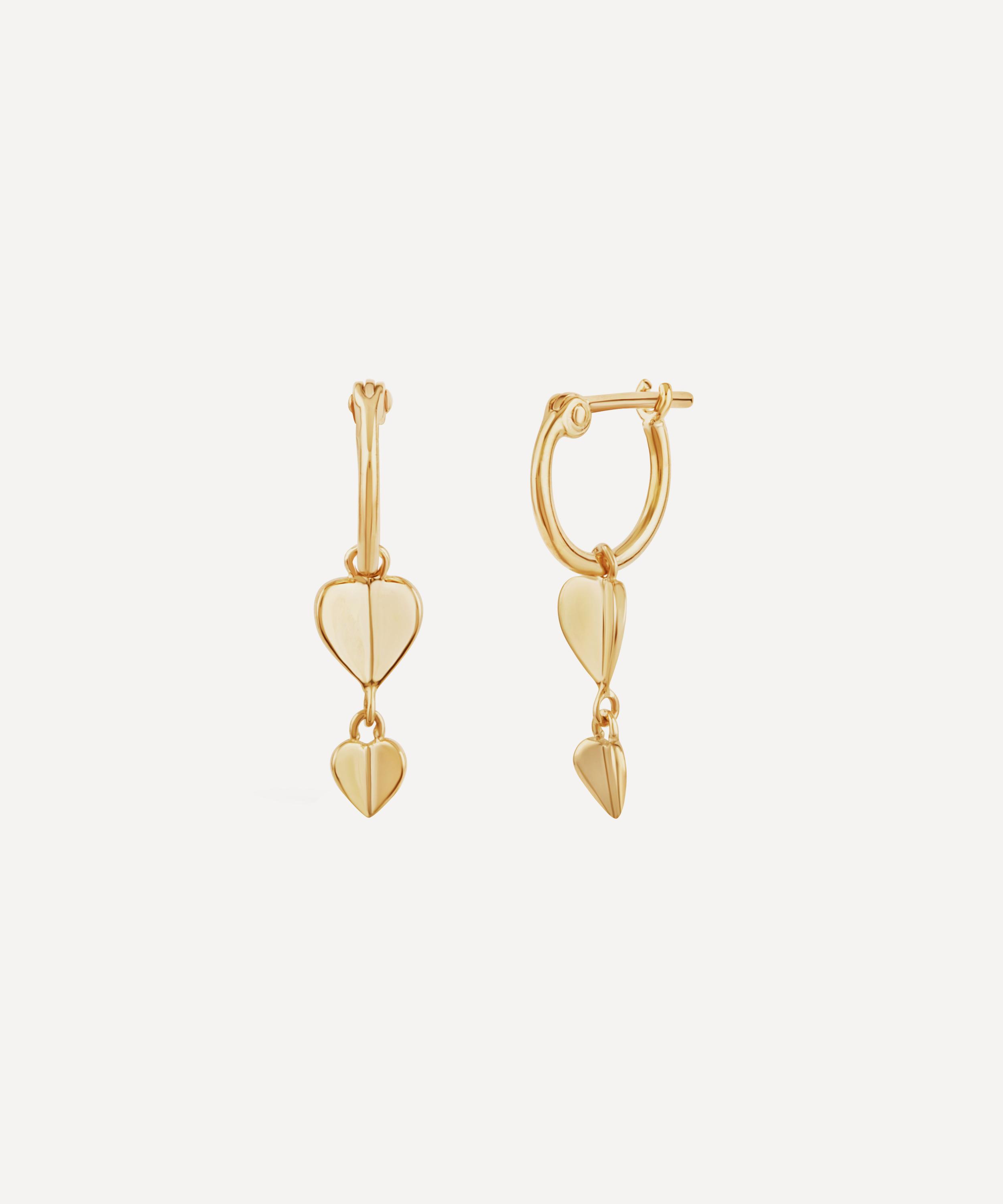 Dinny Hall 10ct Gold Bijou Folded Heart Drop Hoop Earrings In Gold