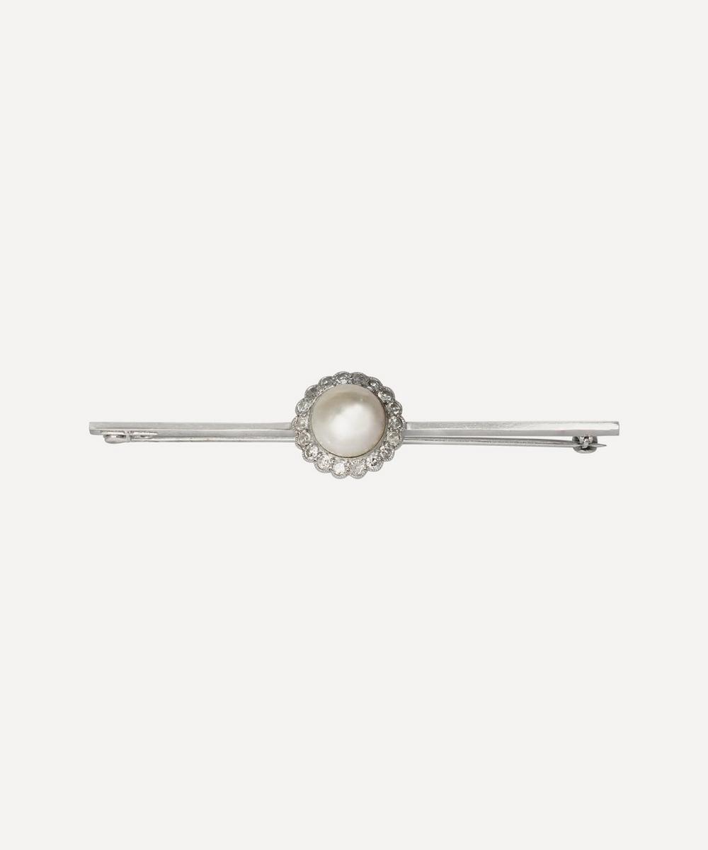 KOJIS PLATINUM-PLATED GOLD 1910S ANTIQUE PEARL AND DIAMOND BROOCH,000725361