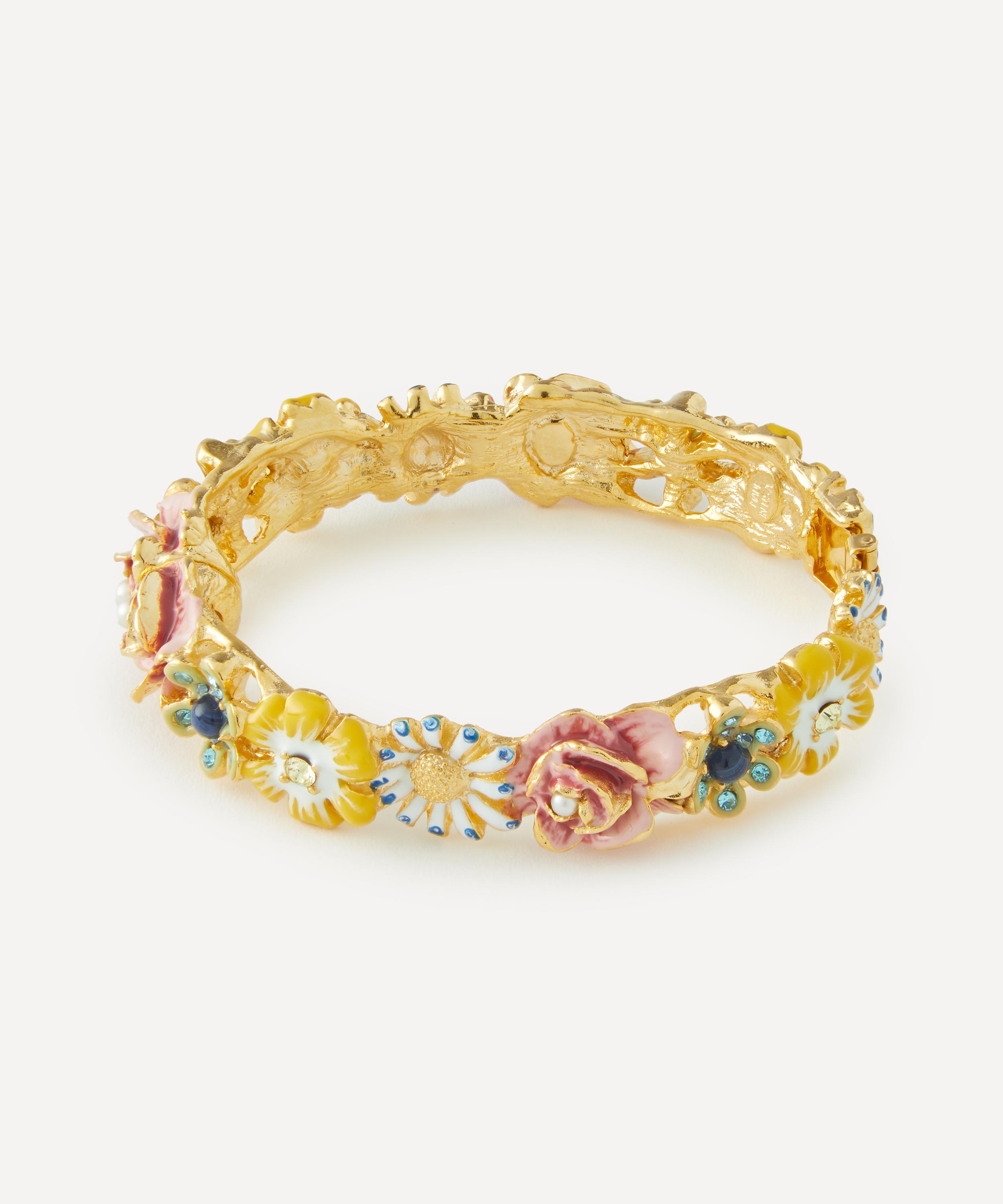 Kenneth Jay Lane Gold-plated Enamel Flower Bangle In Gold