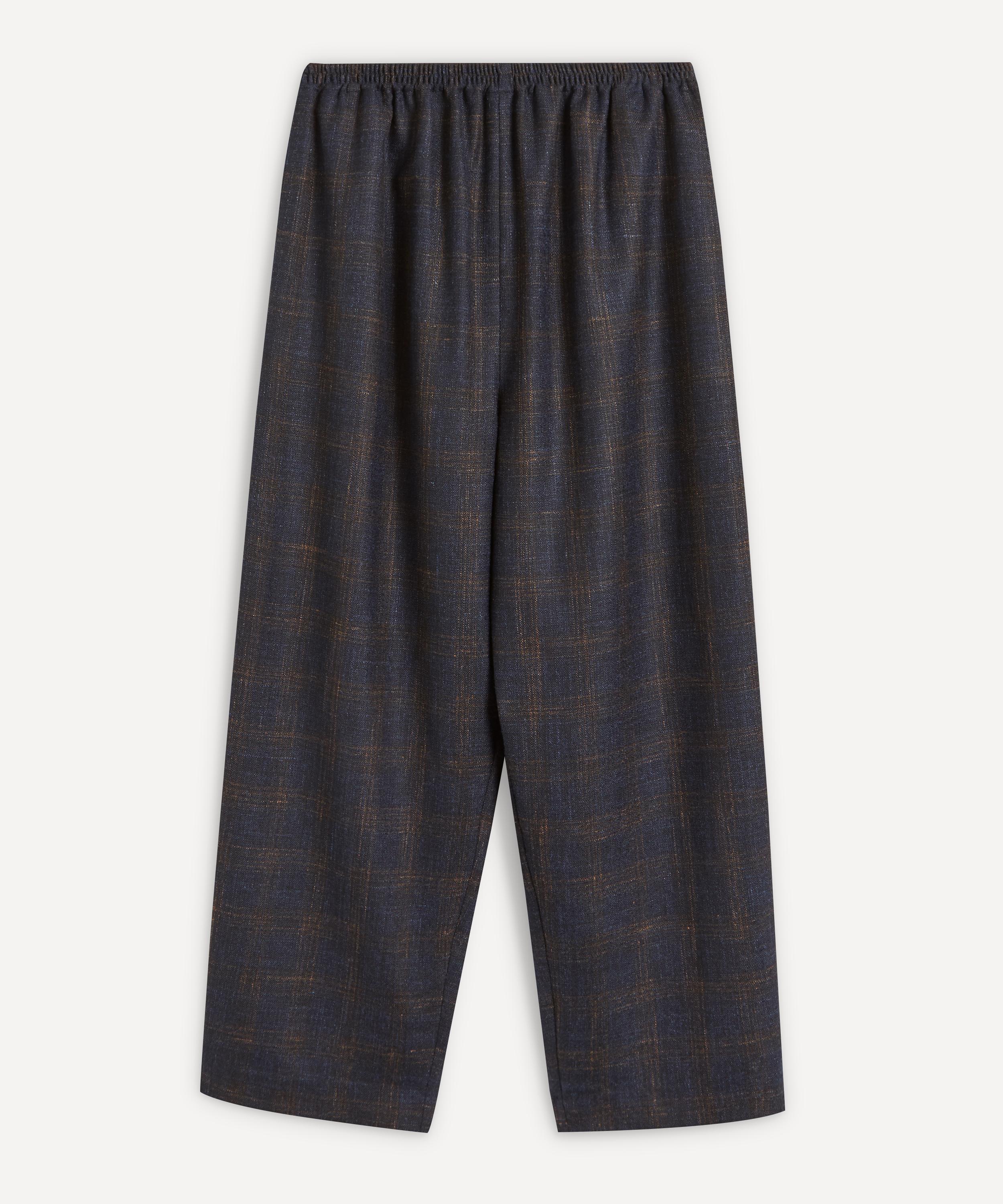 Shop Eskandar Women's Japanese-style Checked Trousers In Navy