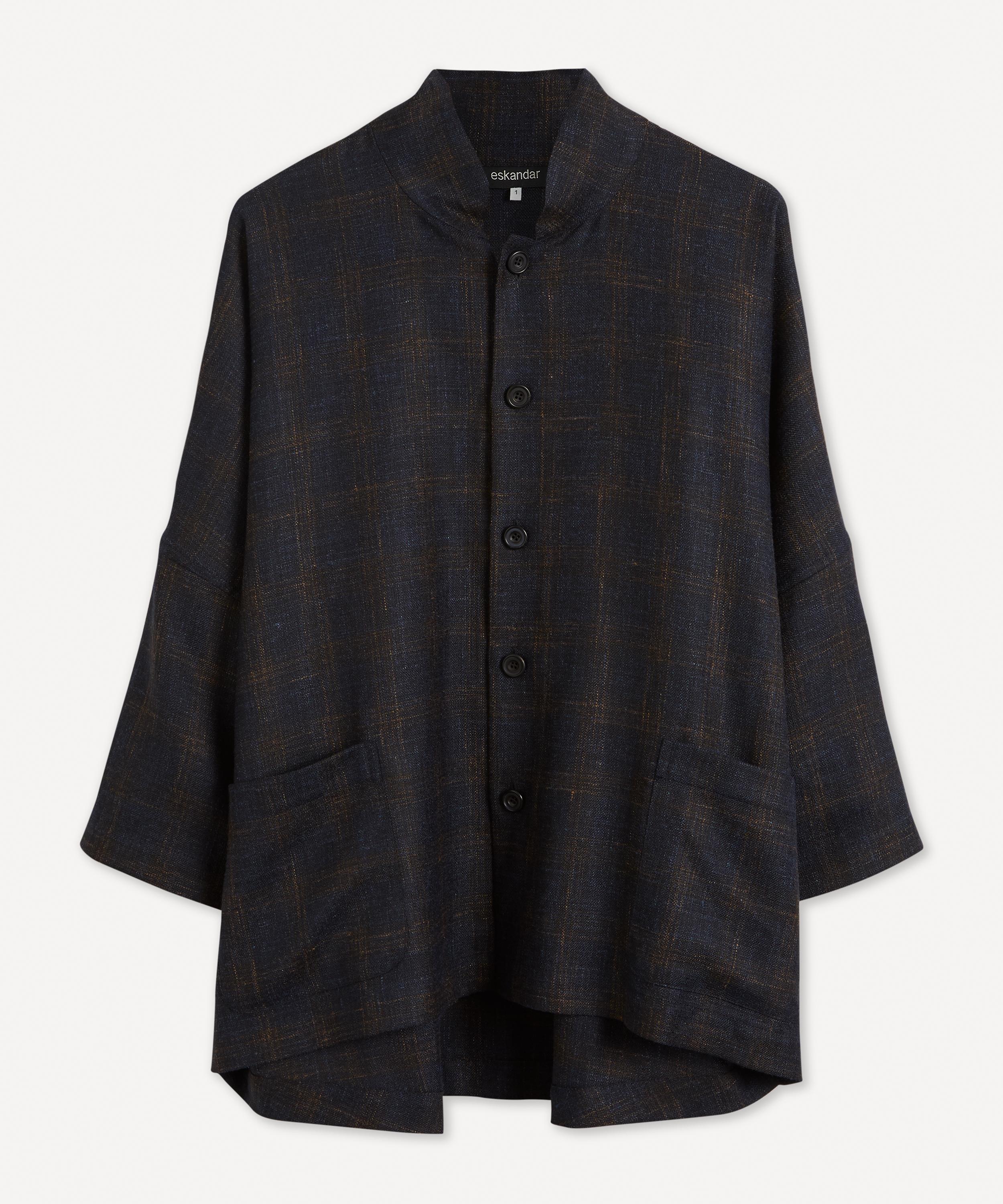 Shop Eskandar Women's Sloped Shoulder Mandarin Collar Jacket In Navy