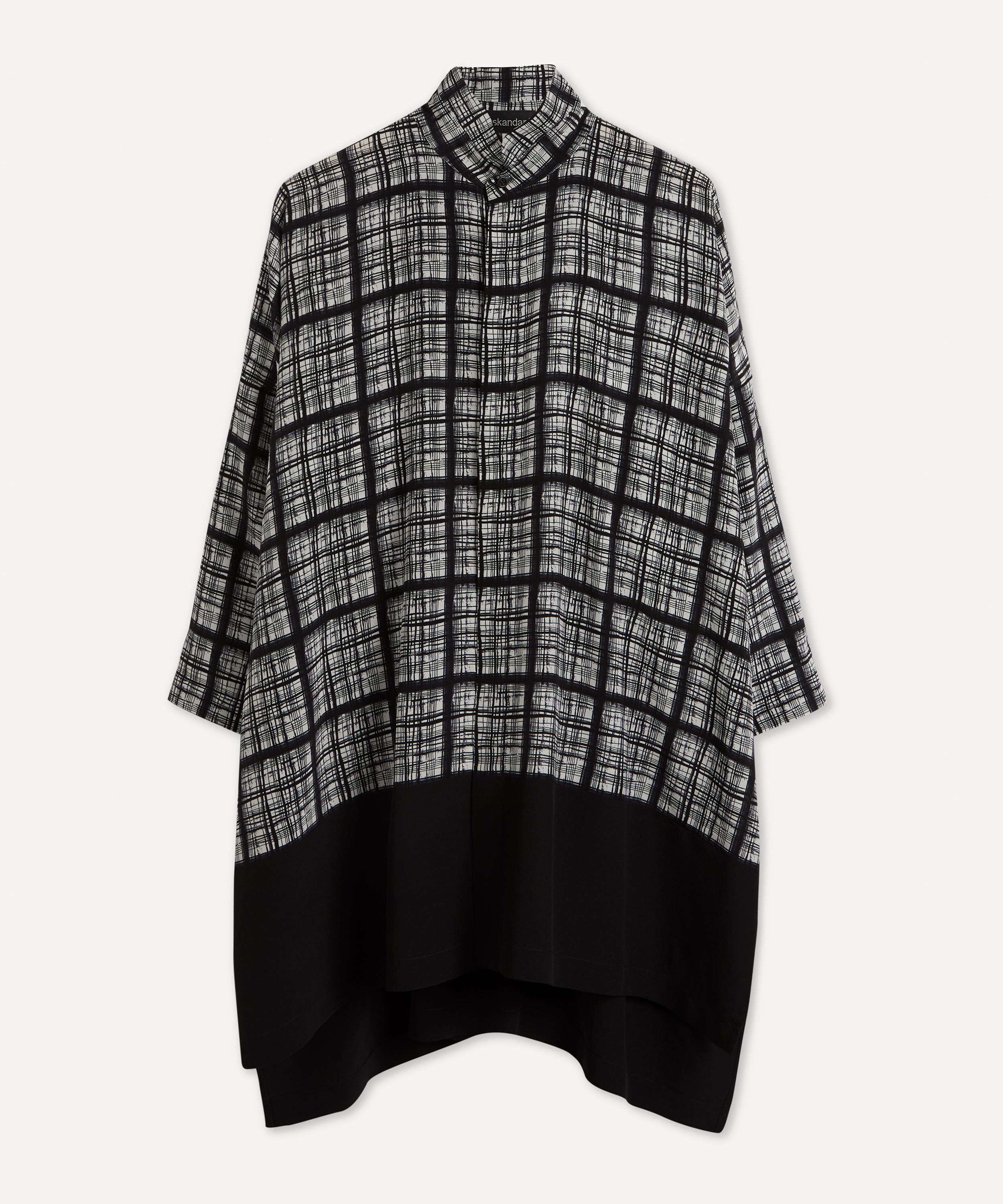 Eskandar Geometric-print Button-front Shirt With Longer Back In Charcoal