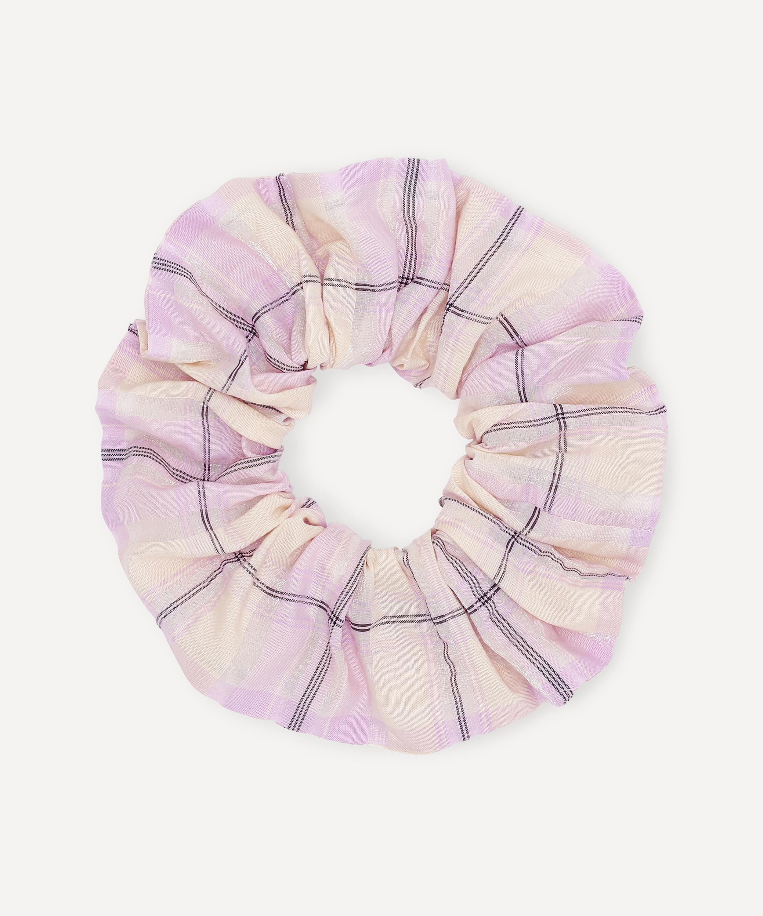 GANNI SEERSUCKER CHECK ORGANIC COTTON-BLEND SCRUNCHIE