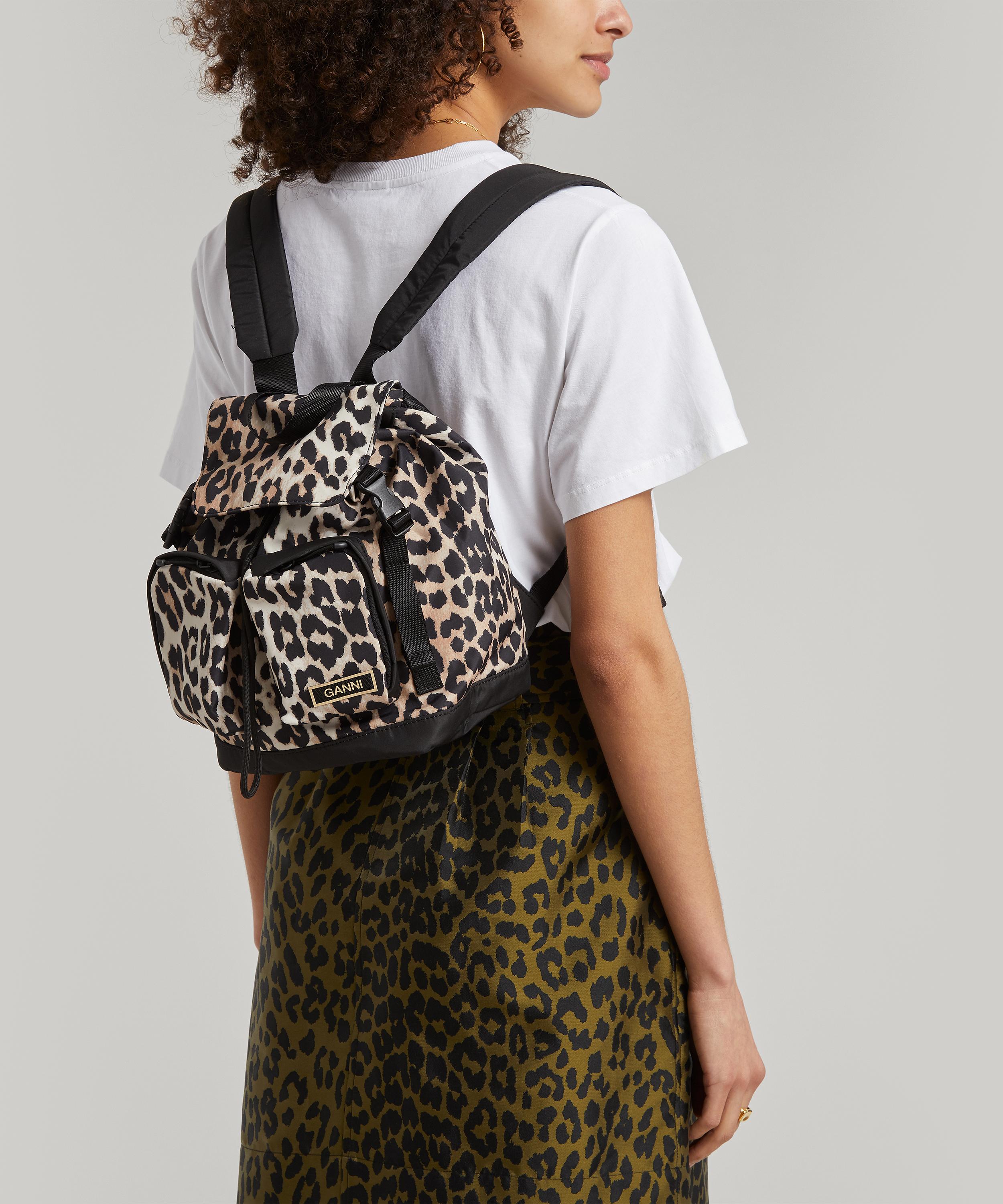 ganni recycled mini backpack Ganni Small Recycled Tech Fabric Backpack In Leopard