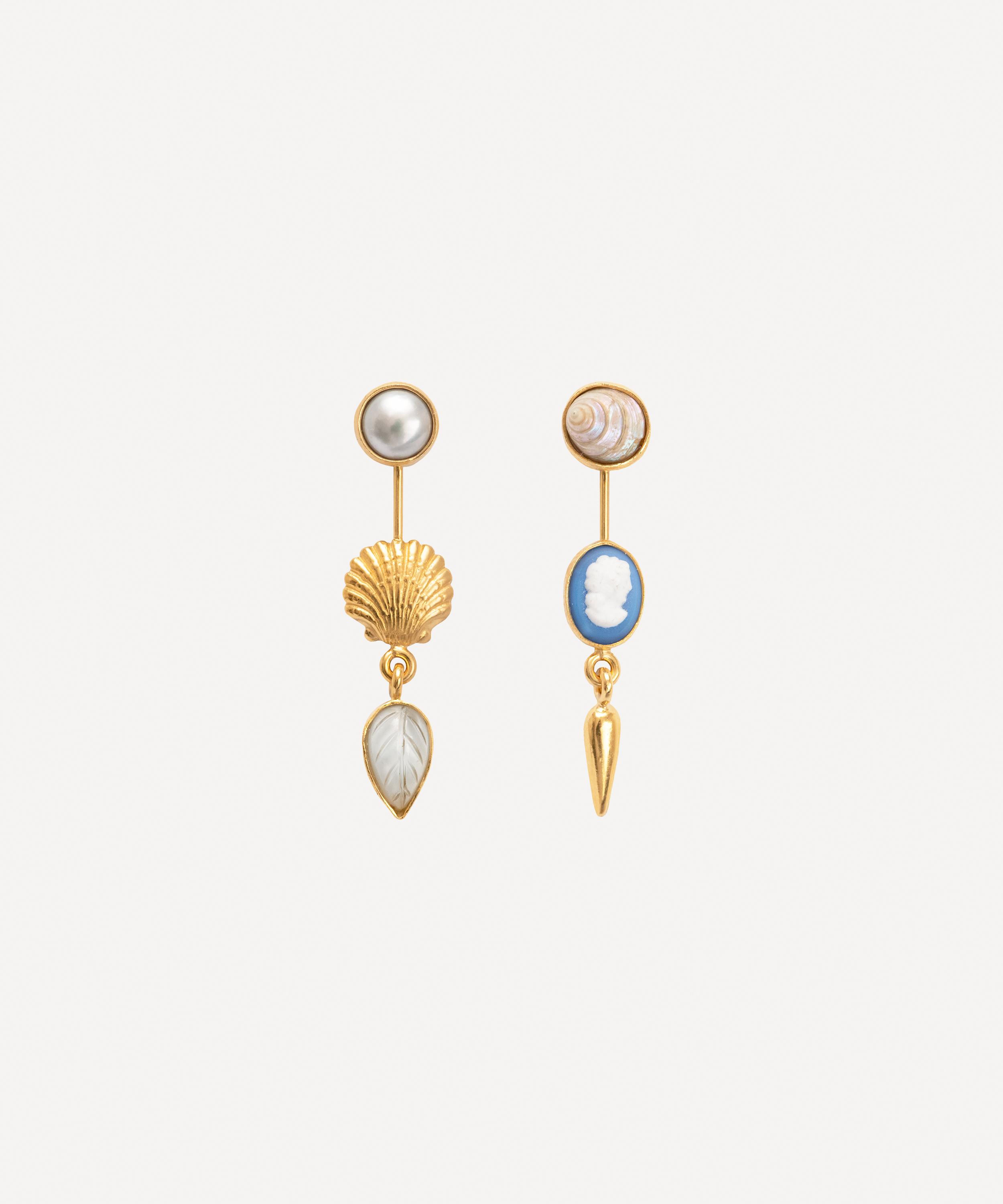 GRAINNE MORTON GRAINNE MORTON GOLD-PLATED ASYMMETRIC MULTI-STONE DOUBLE DETACHABLE VICTORIAN DROP EARRINGS 000726568