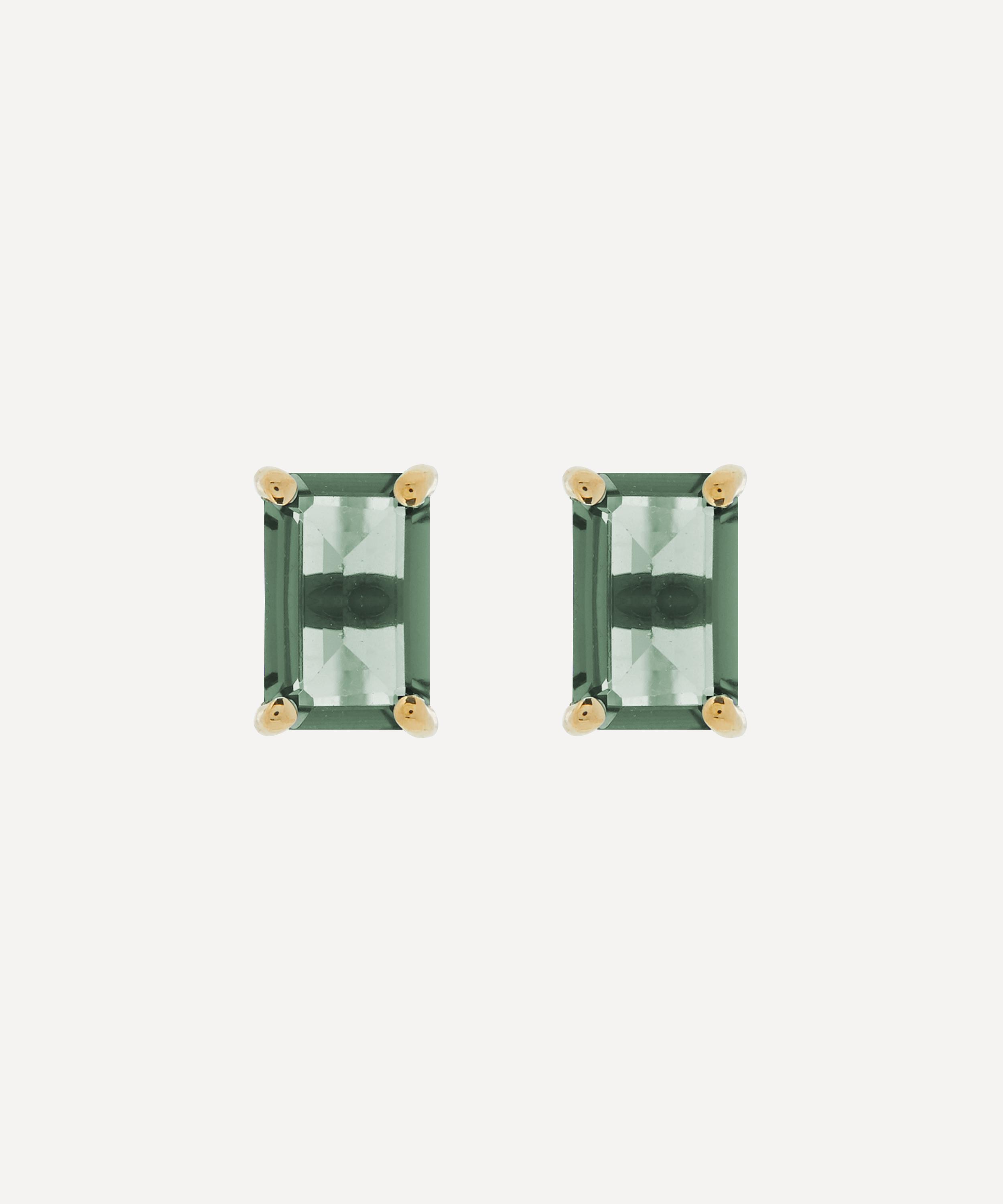 SUZANNE KALAN SUZANNE KALAN 14CT GOLD EMERALD CUT GREEN ENVY TOPAZ STUD EARRINGS