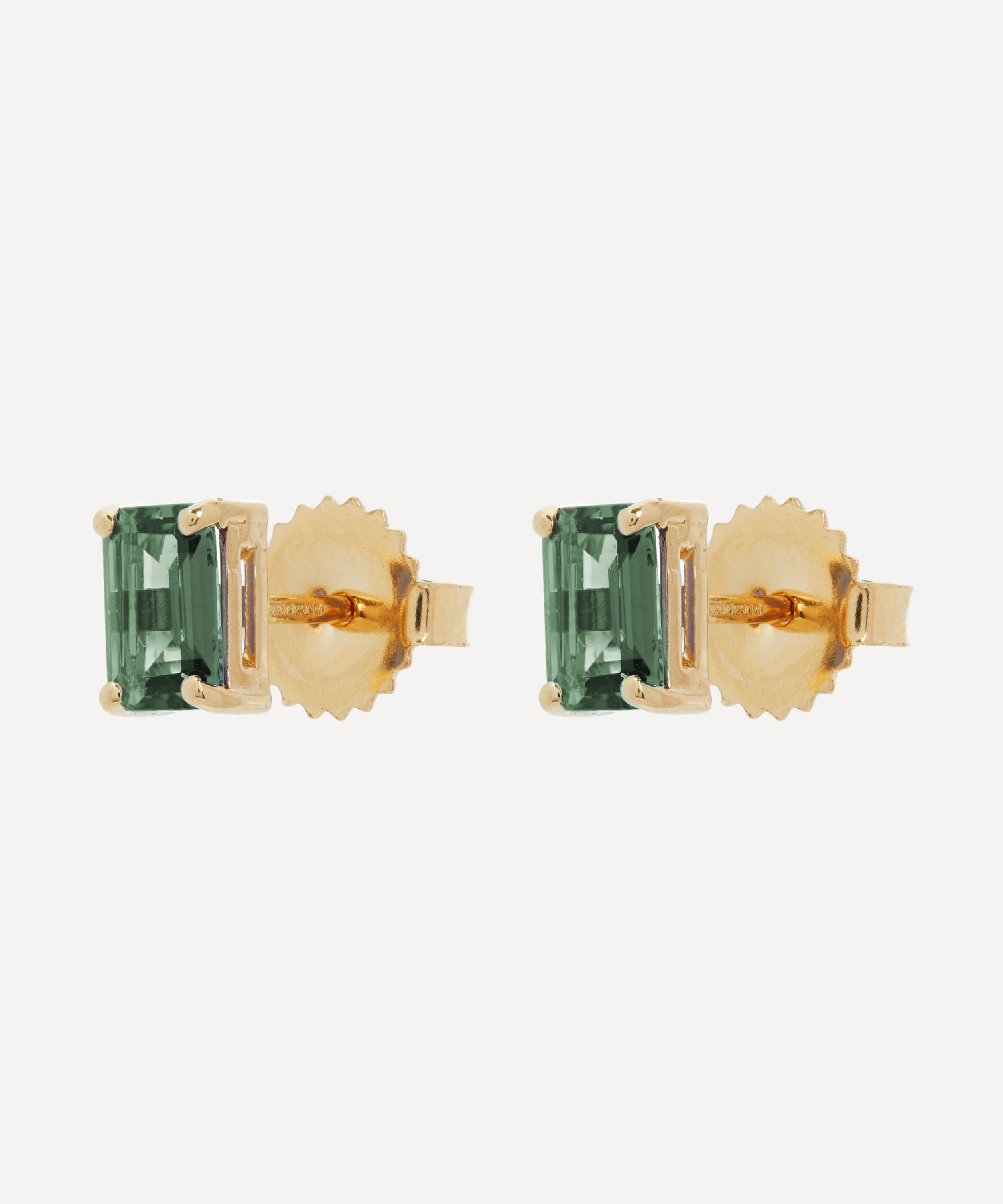 SUZANNE KALAN SUZANNE KALAN 14CT GOLD EMERALD CUT GREEN ENVY TOPAZ STUD EARRINGS
