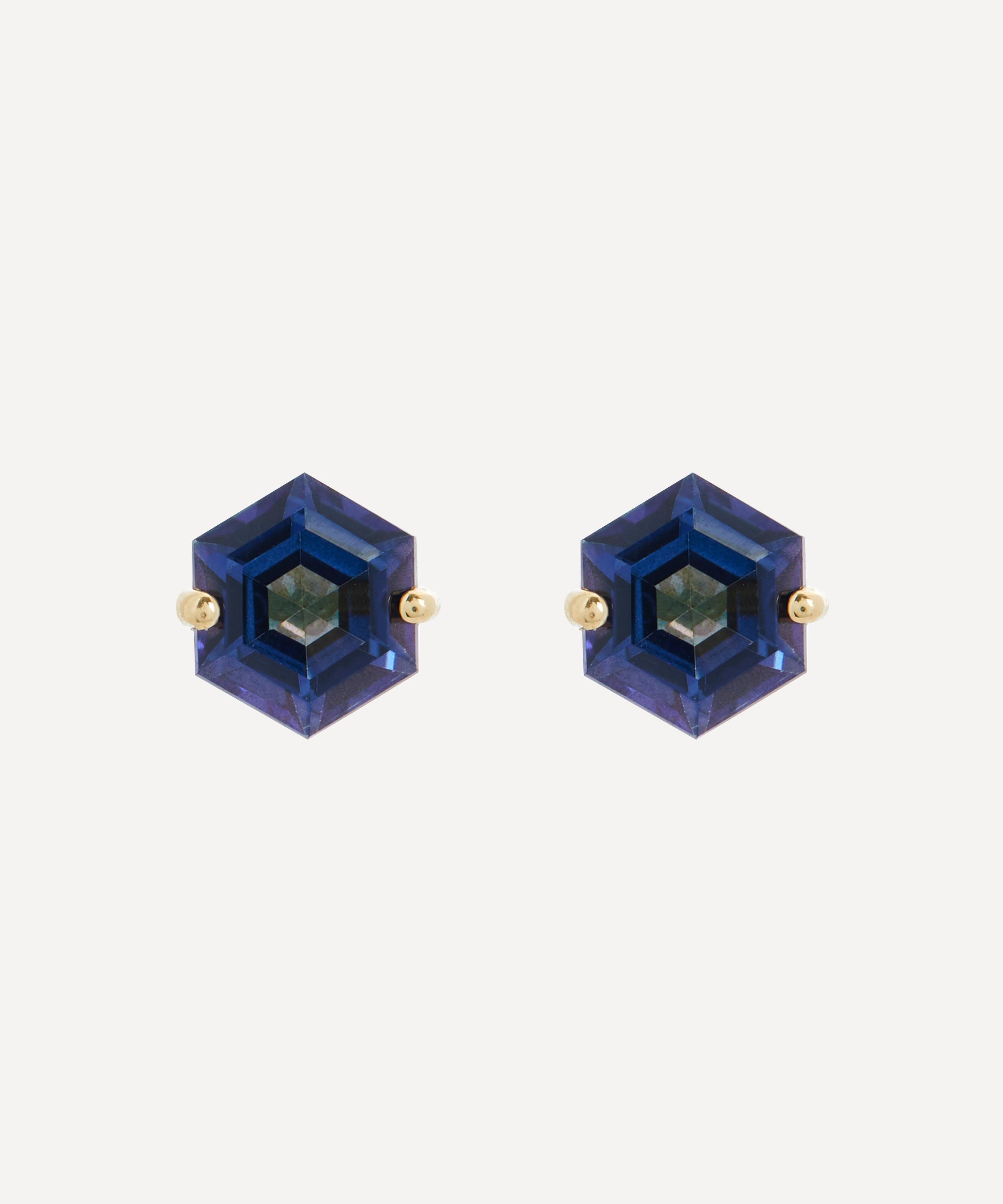 SUZANNE KALAN SUZANNE KALAN 14CT GOLD HEXAGON CUT ENGLISH BLUE TOPAZ STUD EARRINGS