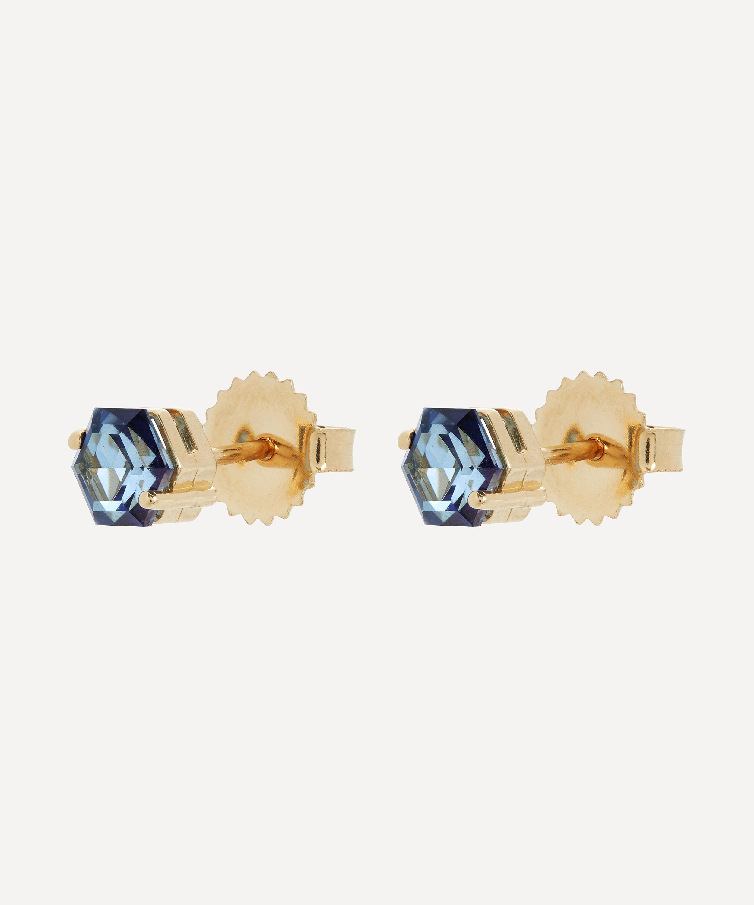 SUZANNE KALAN SUZANNE KALAN 14CT GOLD HEXAGON CUT ENGLISH BLUE TOPAZ STUD EARRINGS