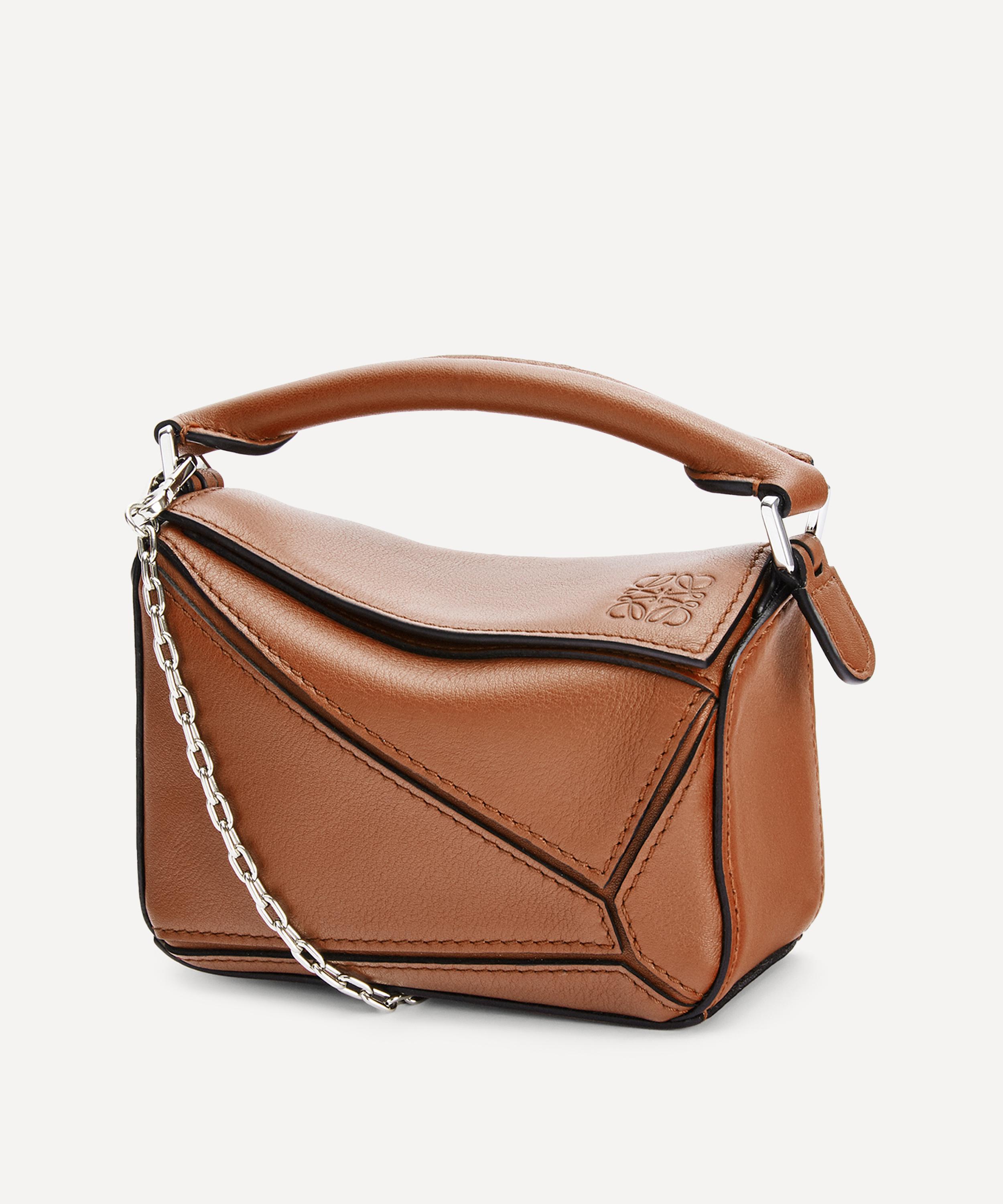 Loewe Mini Puzzle Leather Shoulder Bag In Tan