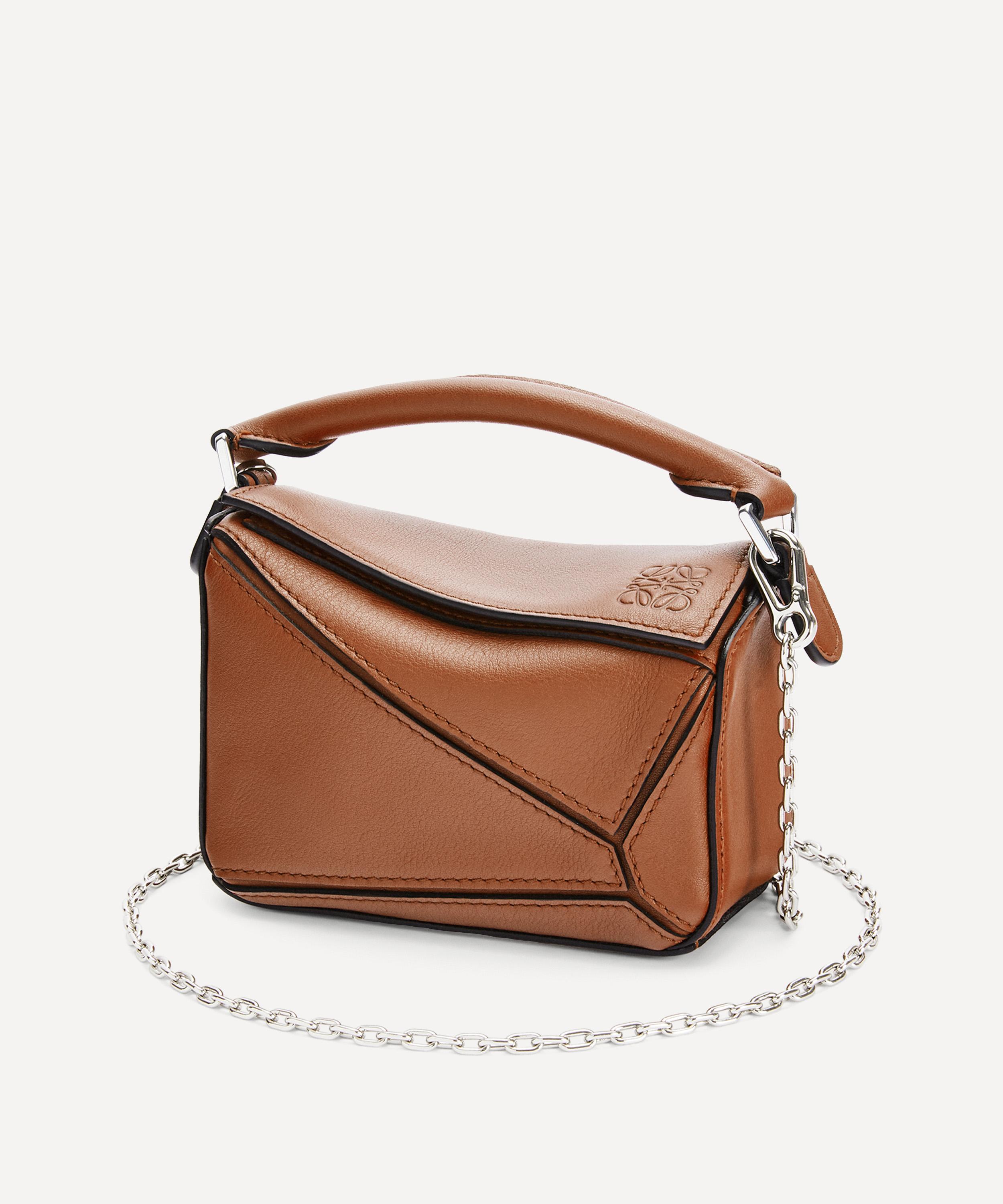Loewe Mini Puzzle Leather Shoulder Bag In Tan