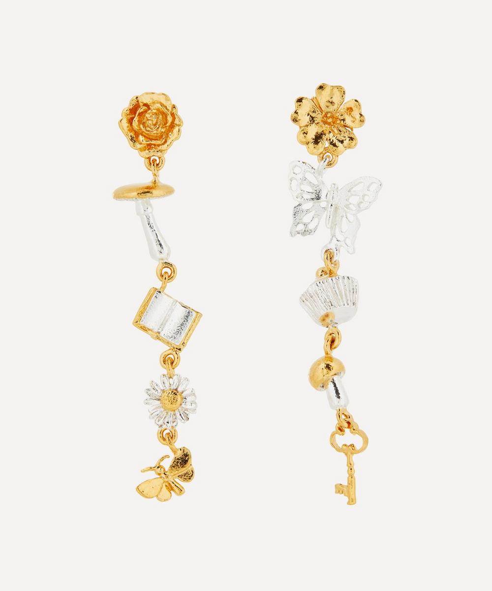 Alex Monroe Silver And Gold-plated Asymmetric Tumbling Charm Drop Earrings In Mix