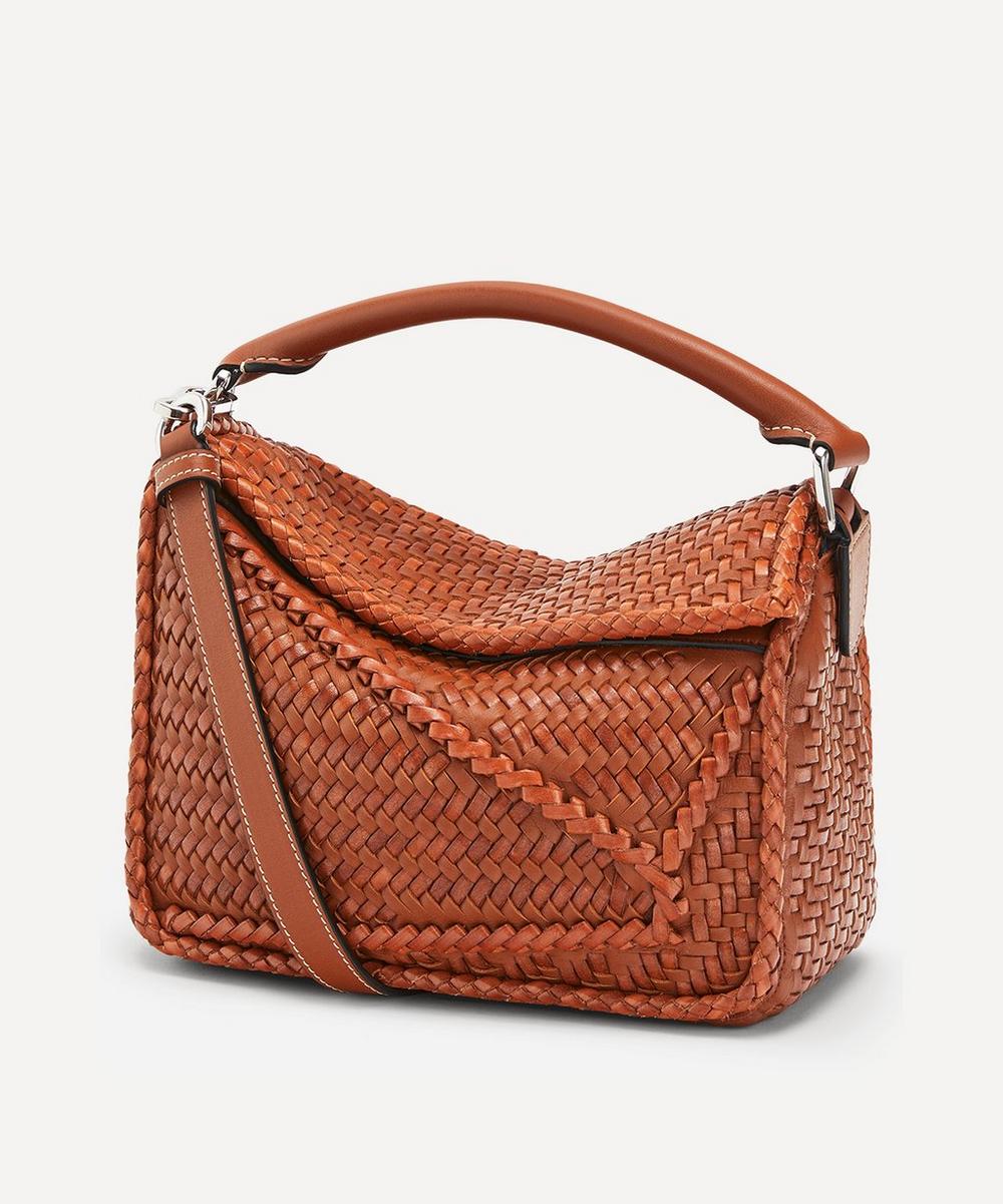 Loewe Small Puzzle Woven Leather Shoulder Bag In Tan