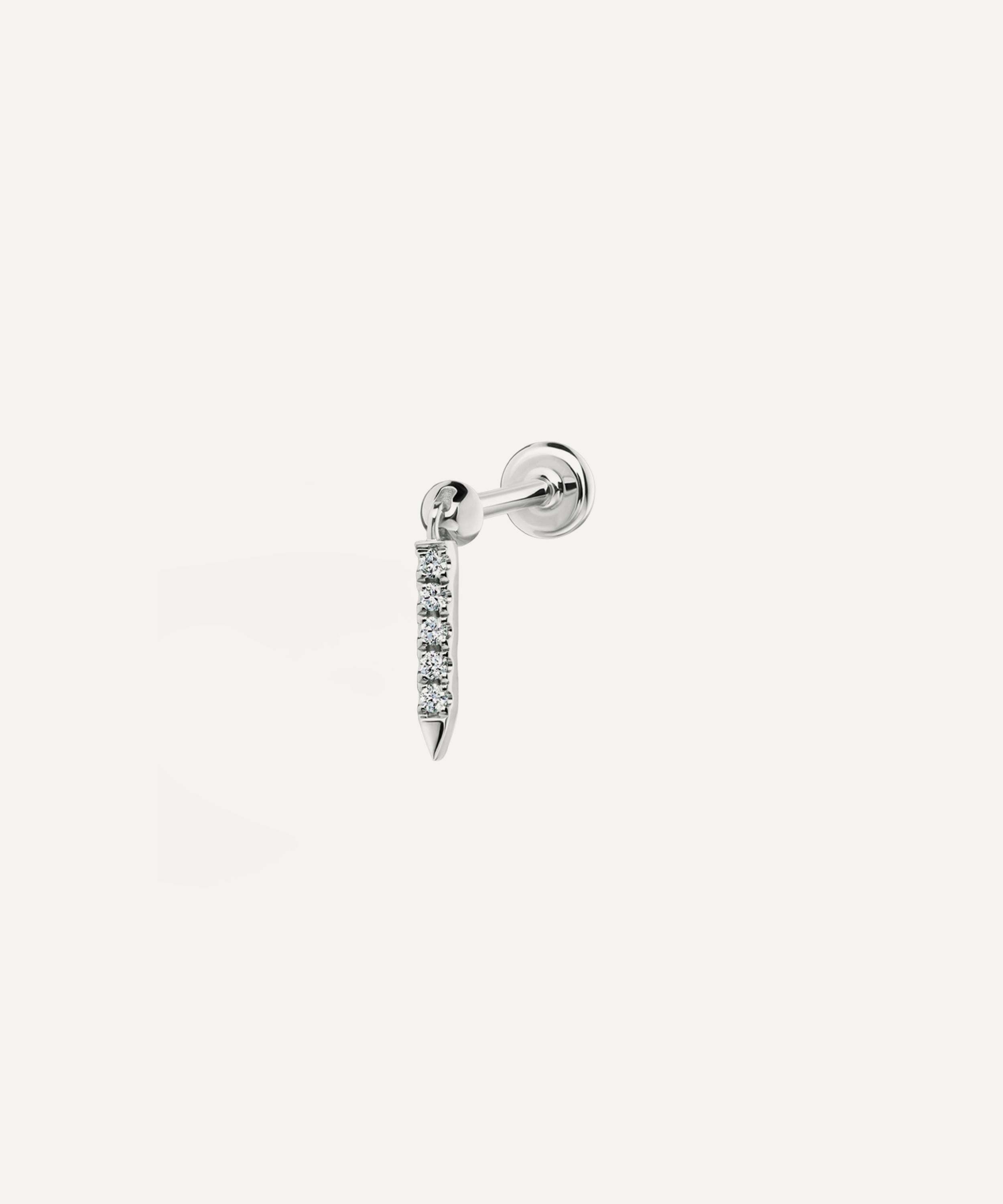 Maria Tash 18ct 7mm Diamond Eternity Bar Charm Single Threaded Stud Earring In Silver