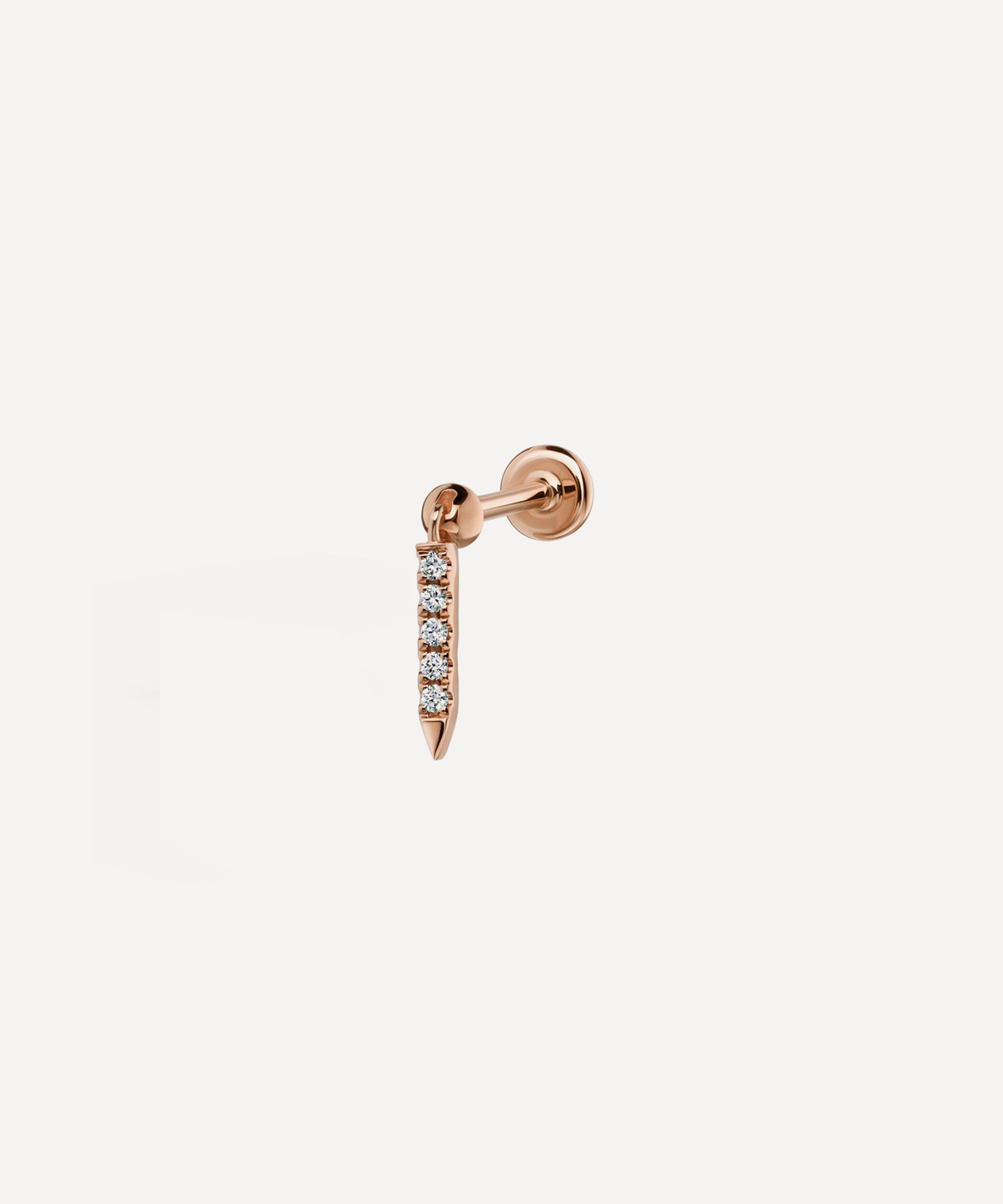 Maria Tash 18ct 7mm Diamond Eternity Bar Charm Single Threaded Stud Earring In Rose