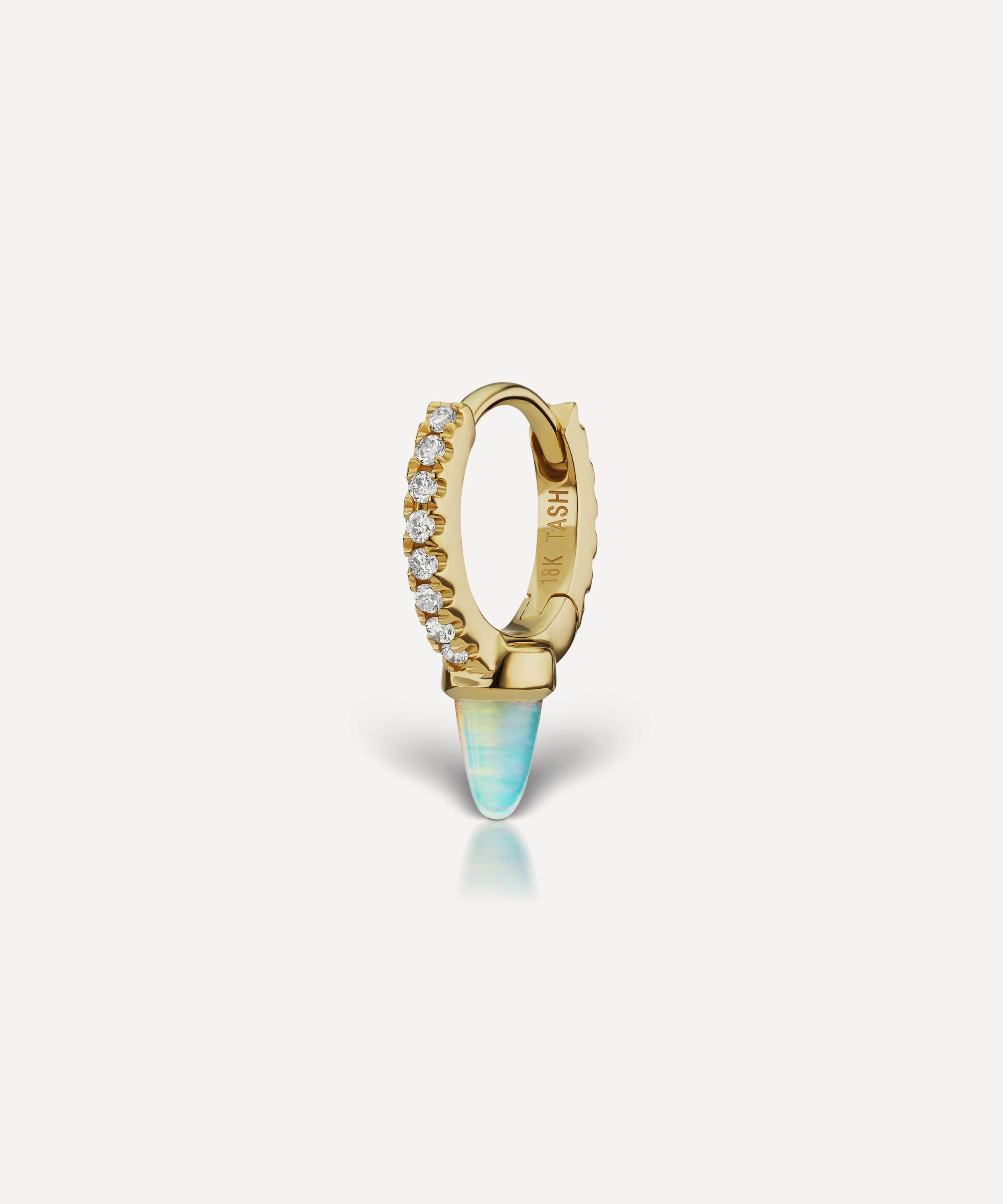 Maria Tash 6.5mm Single Short Opal Spike Diamond Eternity Hoop Earring In Gold