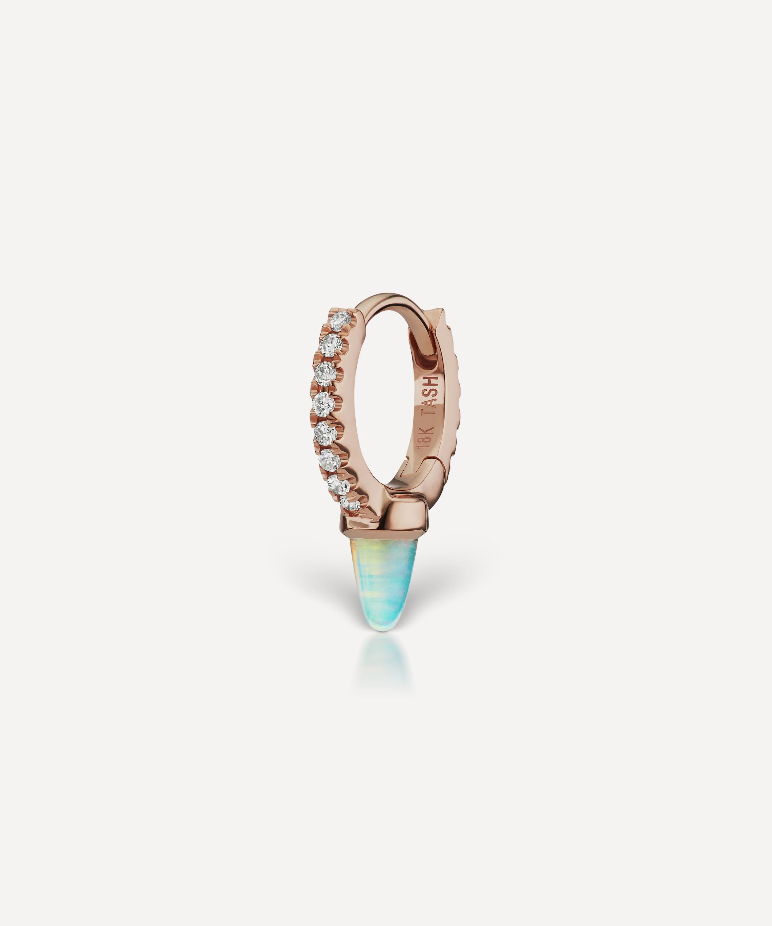Maria Tash 6.5mm Single Short Opal Spike Diamond Eternity Hoop Earring In Rose